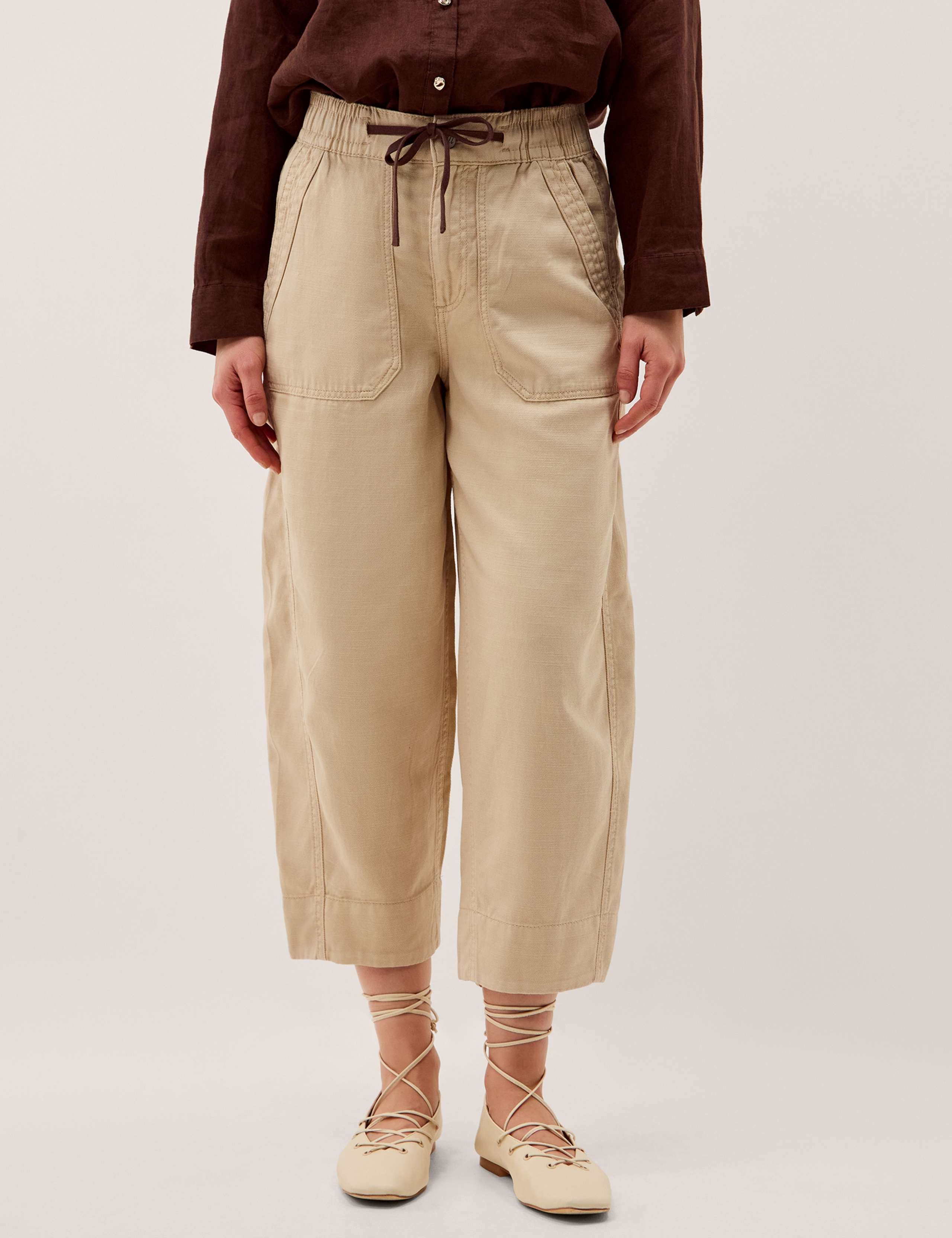 Cotton Rich Barrel Leg Cropped Trousers 1 of 6