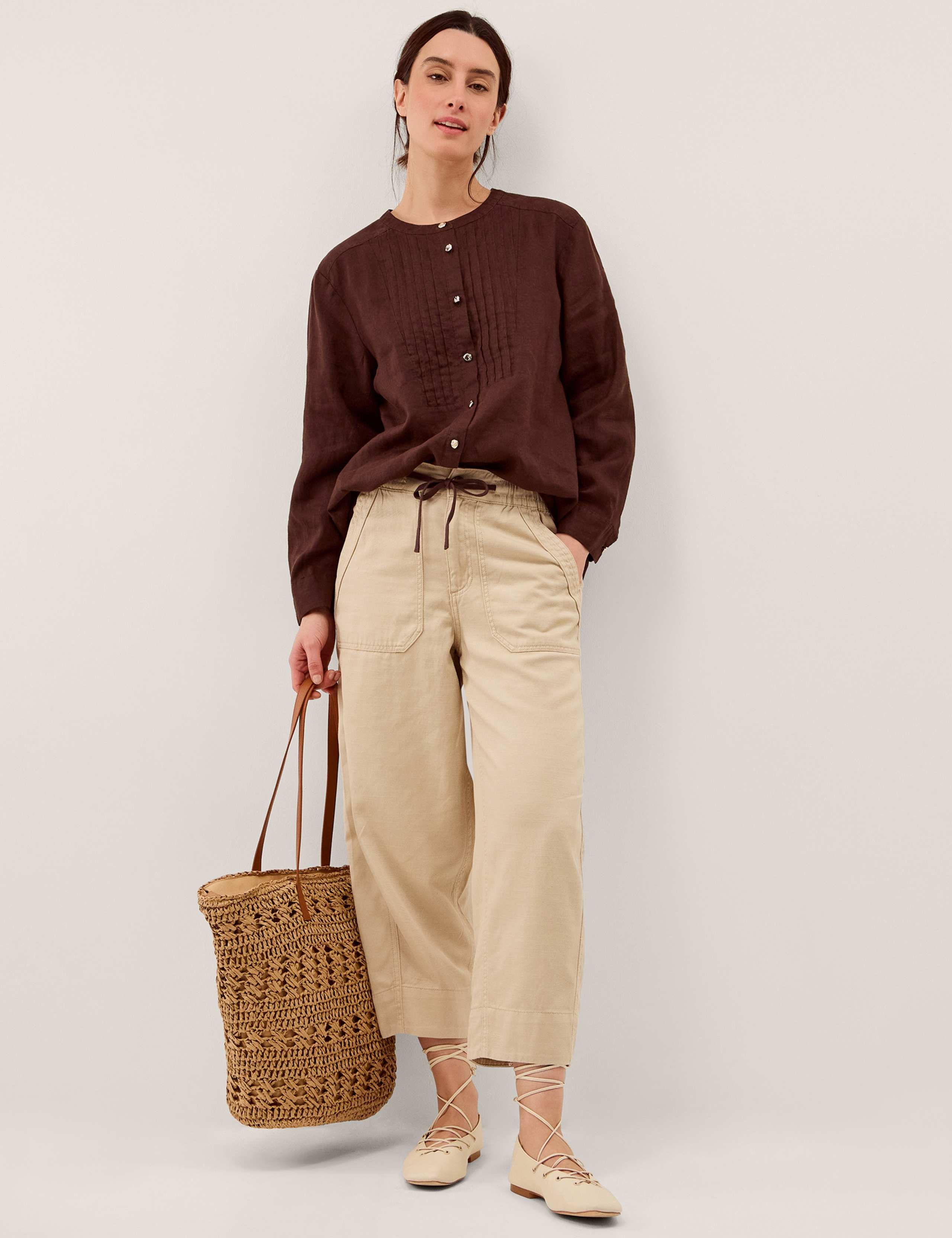 Cotton Rich Barrel Leg Cropped Trousers 4 of 6