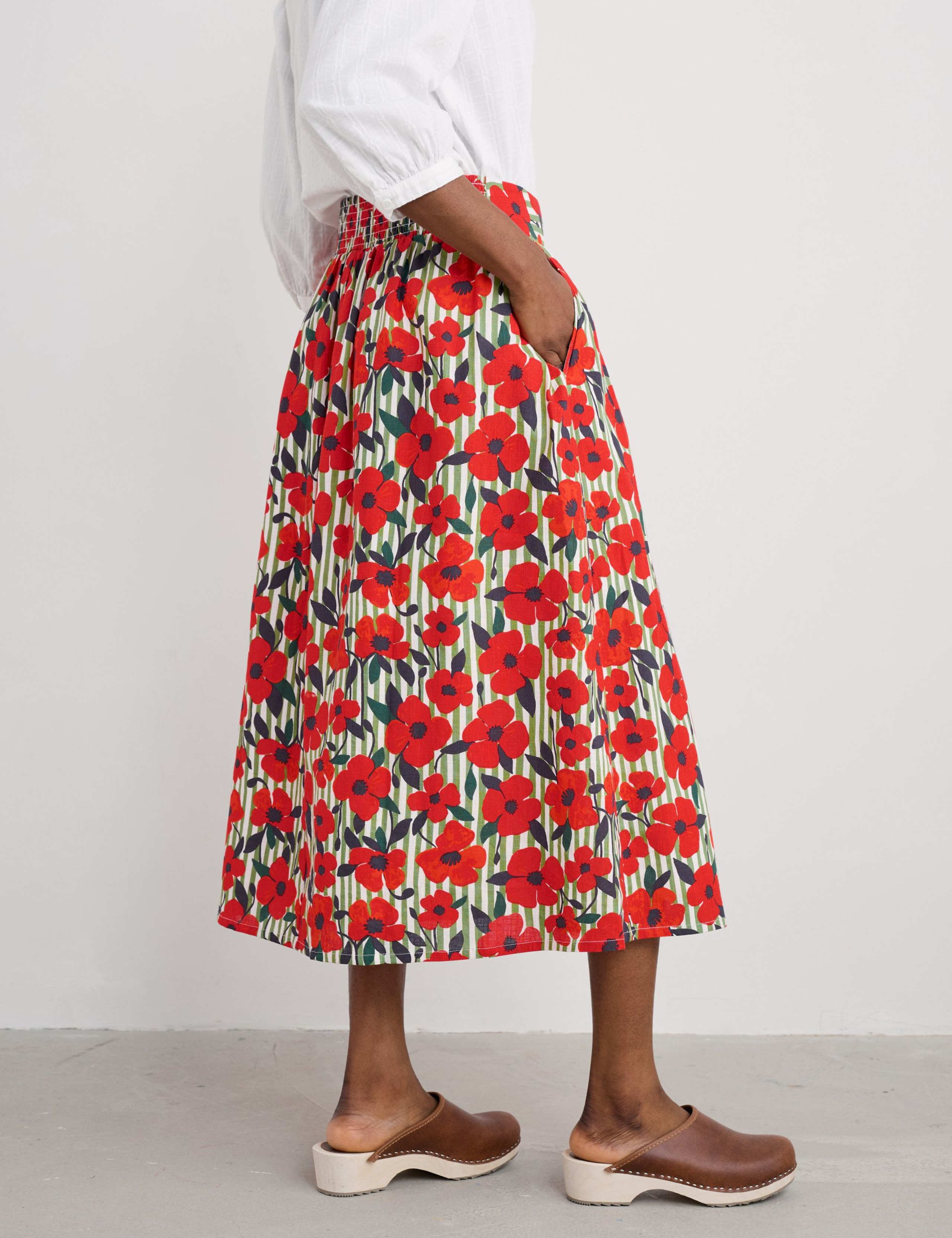Pure Cotton Floral Midi A-Line Skirt 3 of 5