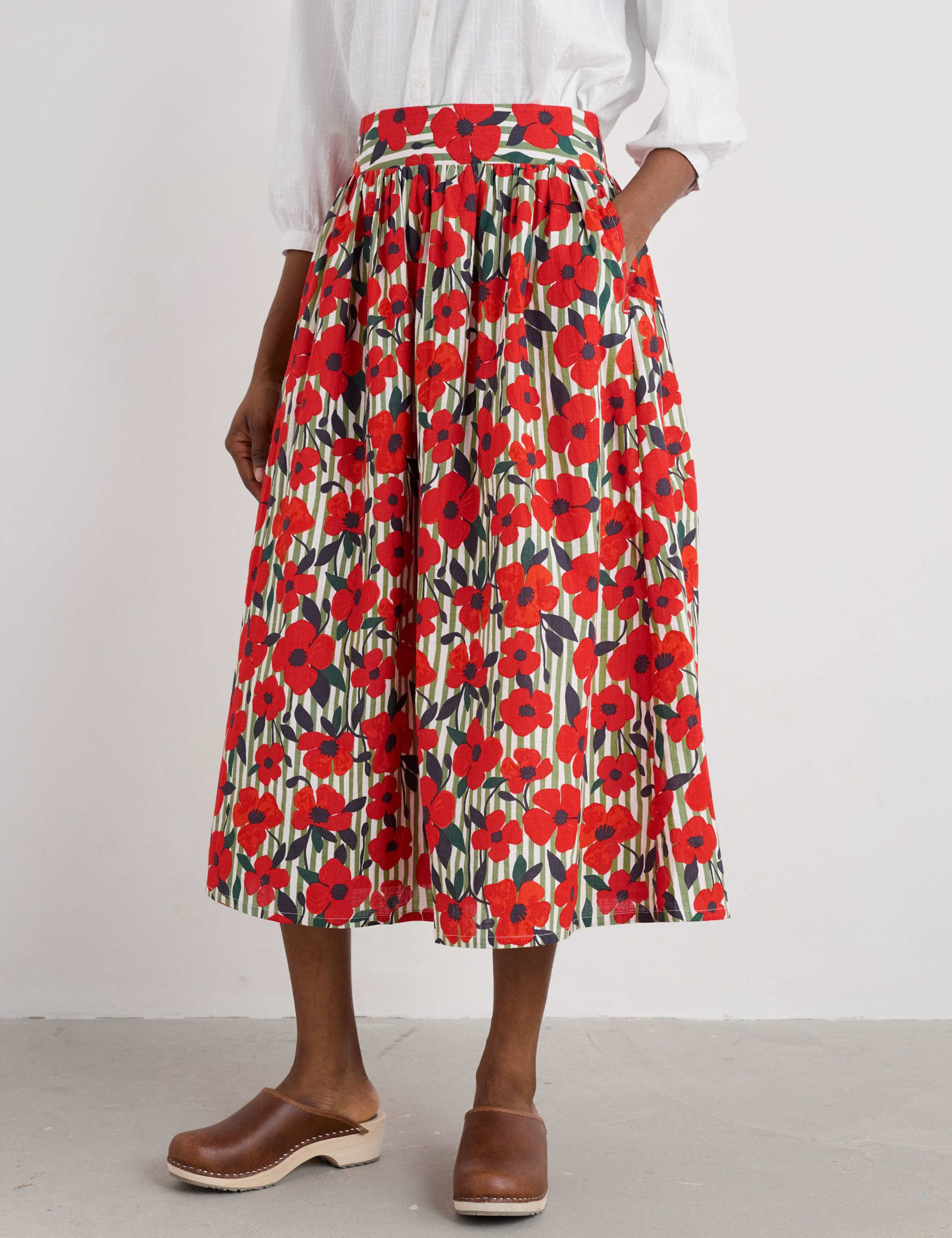Pure Cotton Floral Midi A-Line Skirt 4 of 5