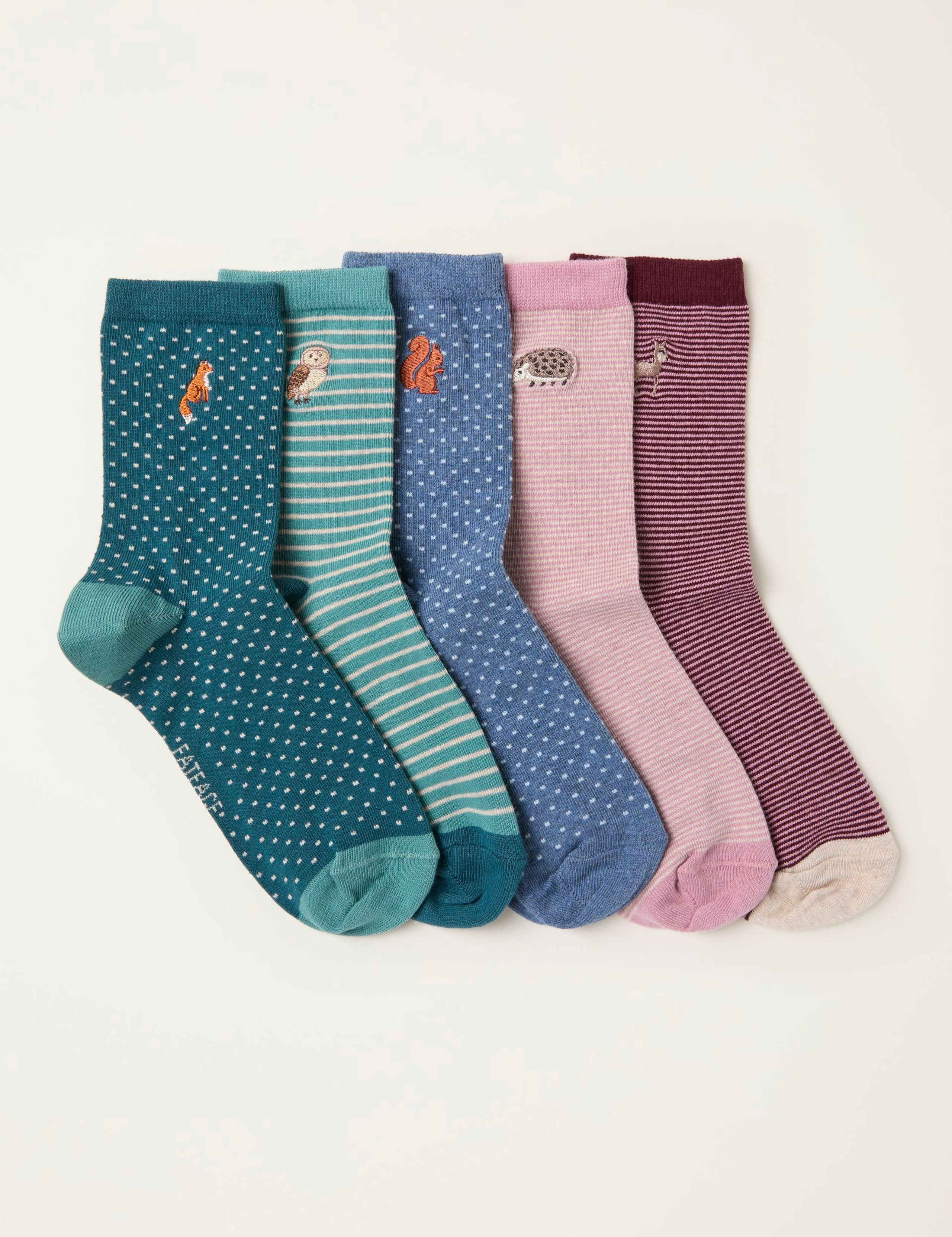 5pk Cotton Rich Woodland Ankle Socks 1 of 2