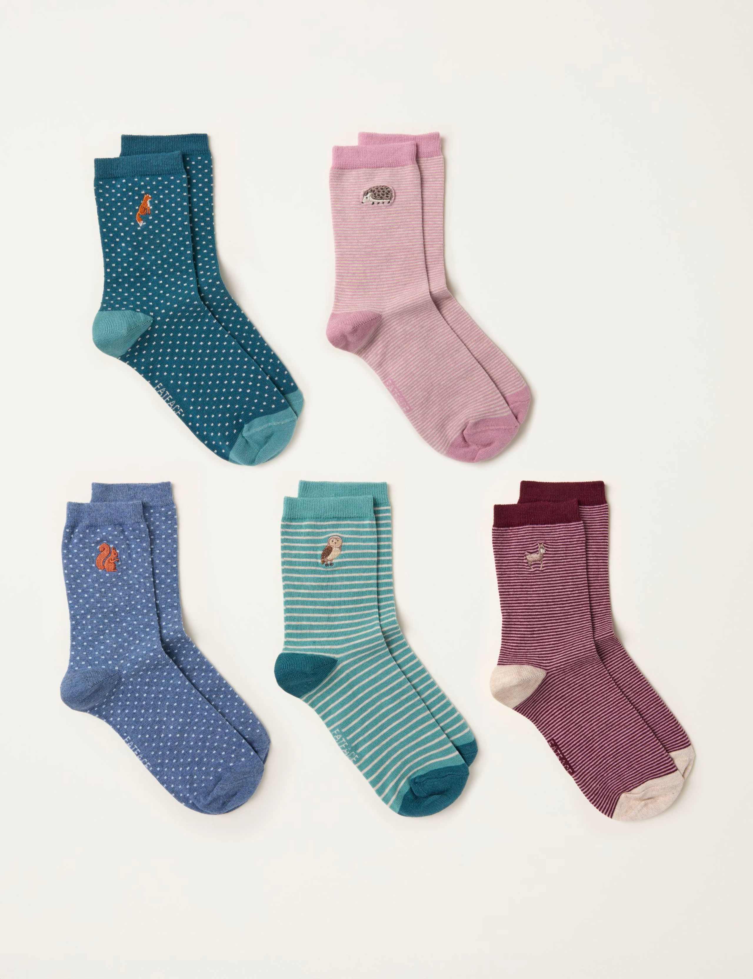 5pk Cotton Rich Woodland Ankle Socks 2 of 2