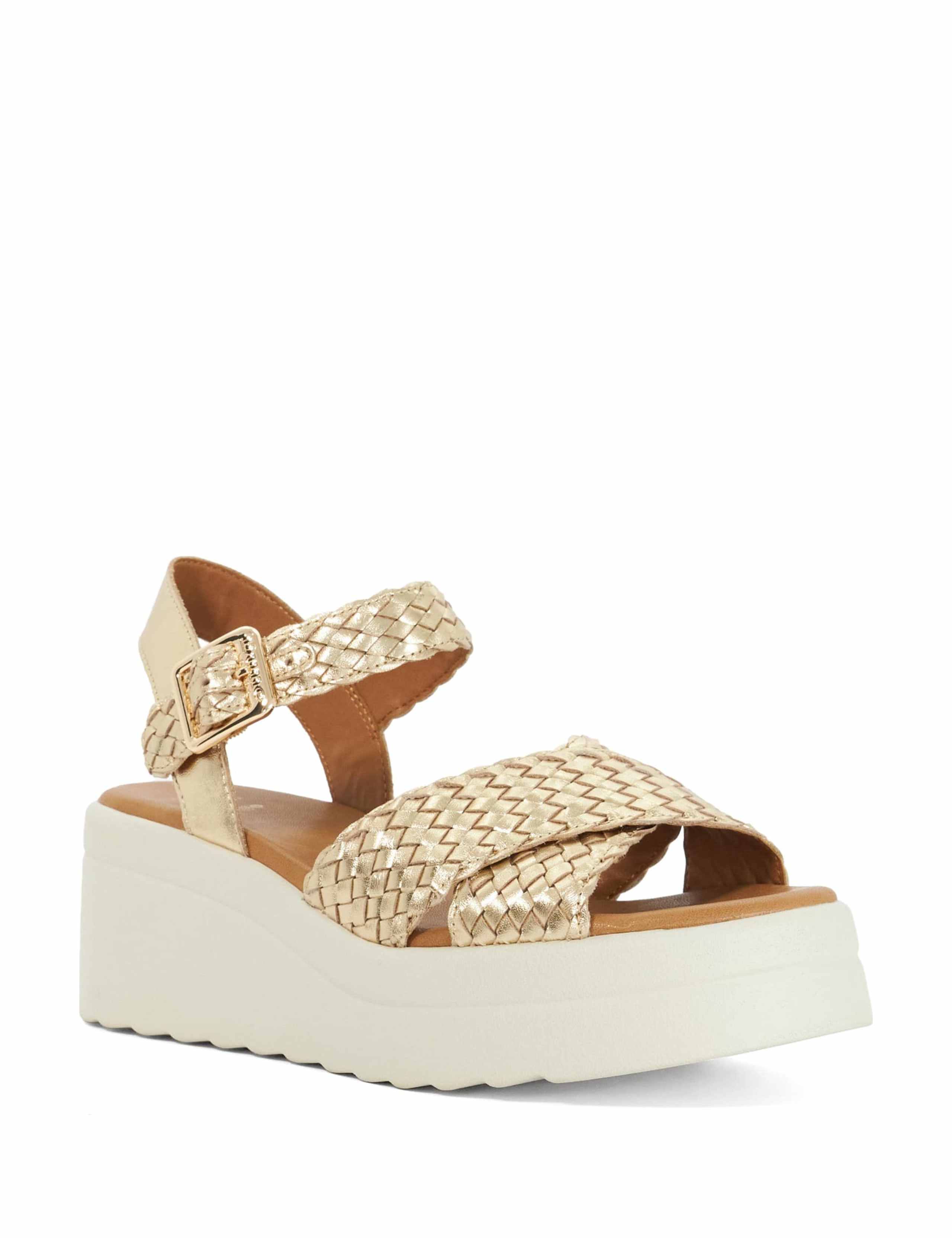 Leather Metallic Ankle Strap Wedge Sandals 2 of 5