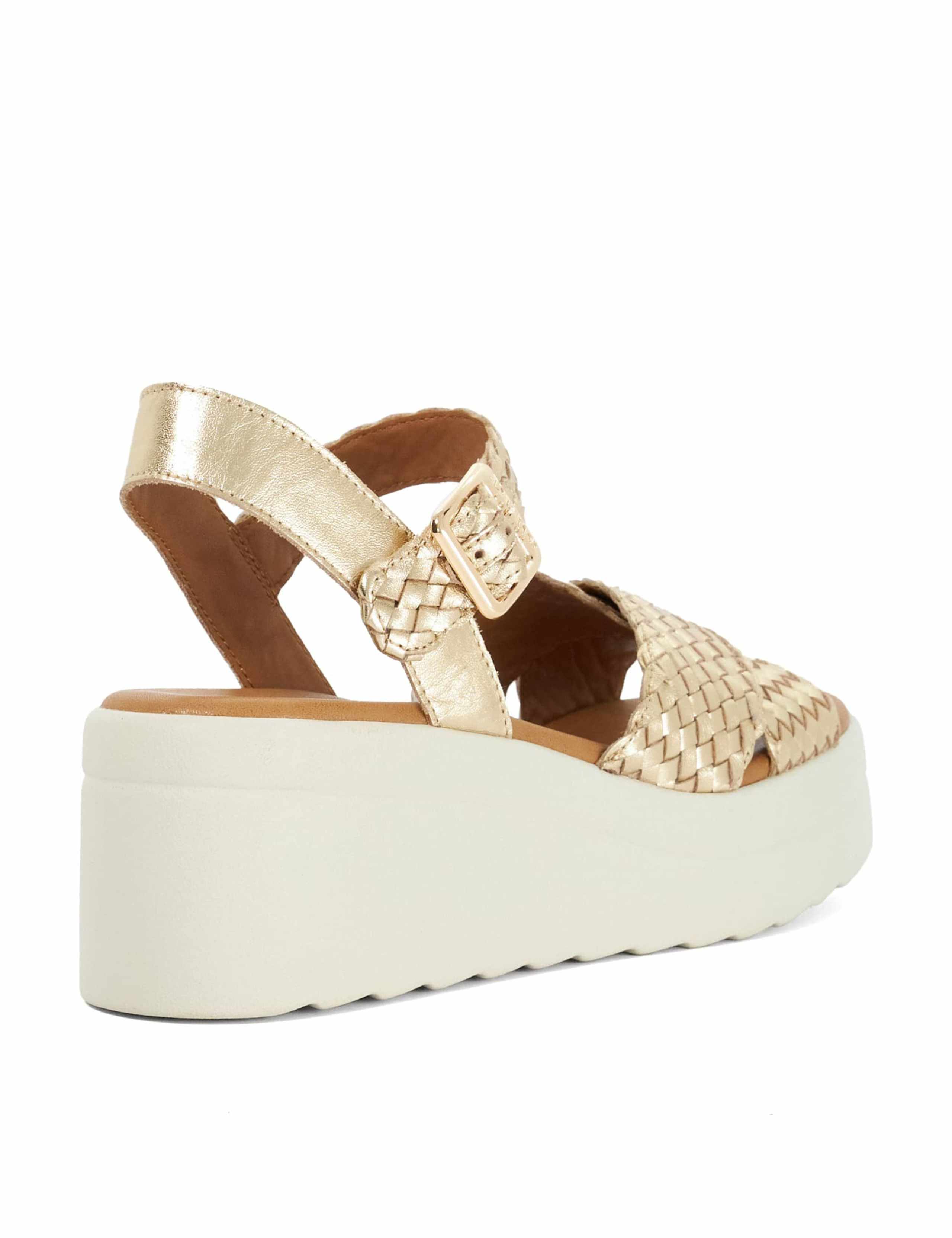 Leather Metallic Ankle Strap Wedge Sandals 4 of 5