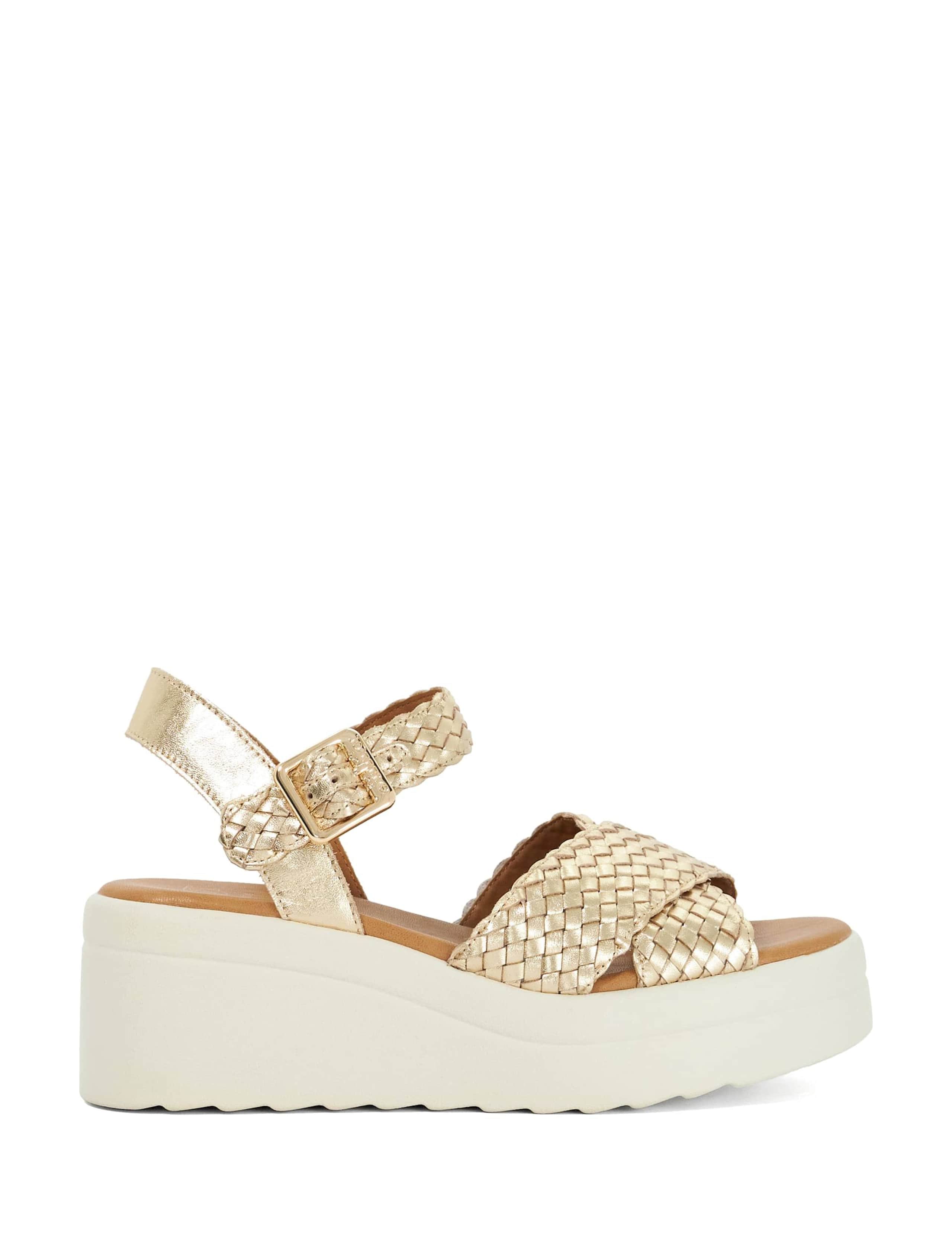 Leather Metallic Ankle Strap Wedge Sandals 6 of 6