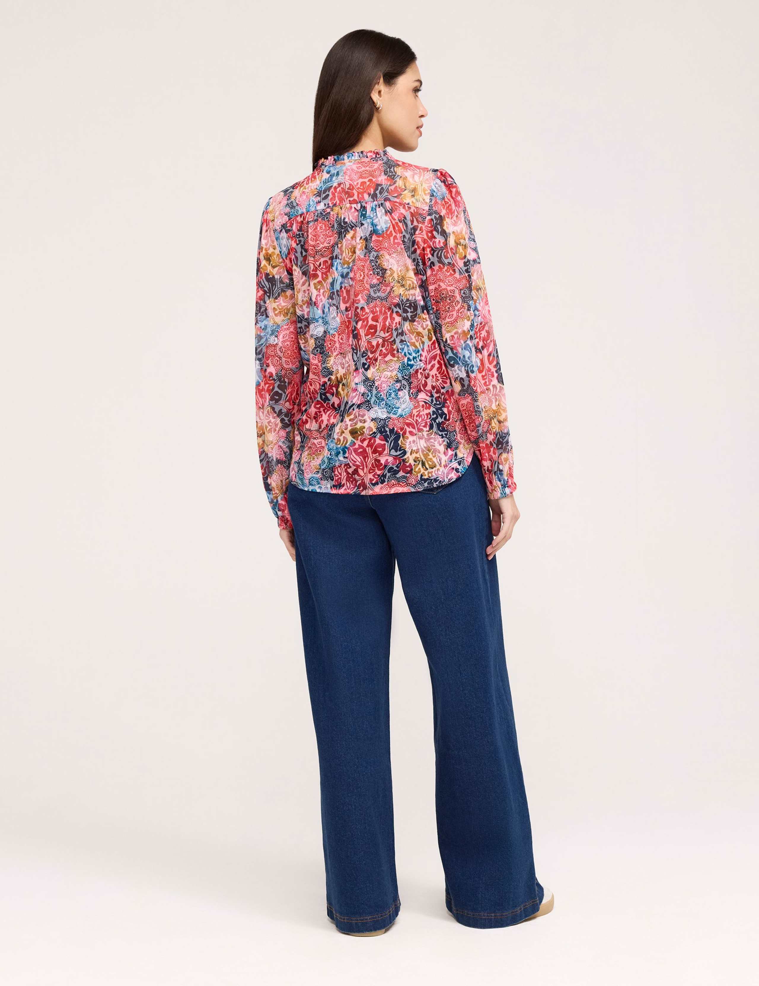 Pure Cotton Floral Tie Neck Blouse 2 of 5