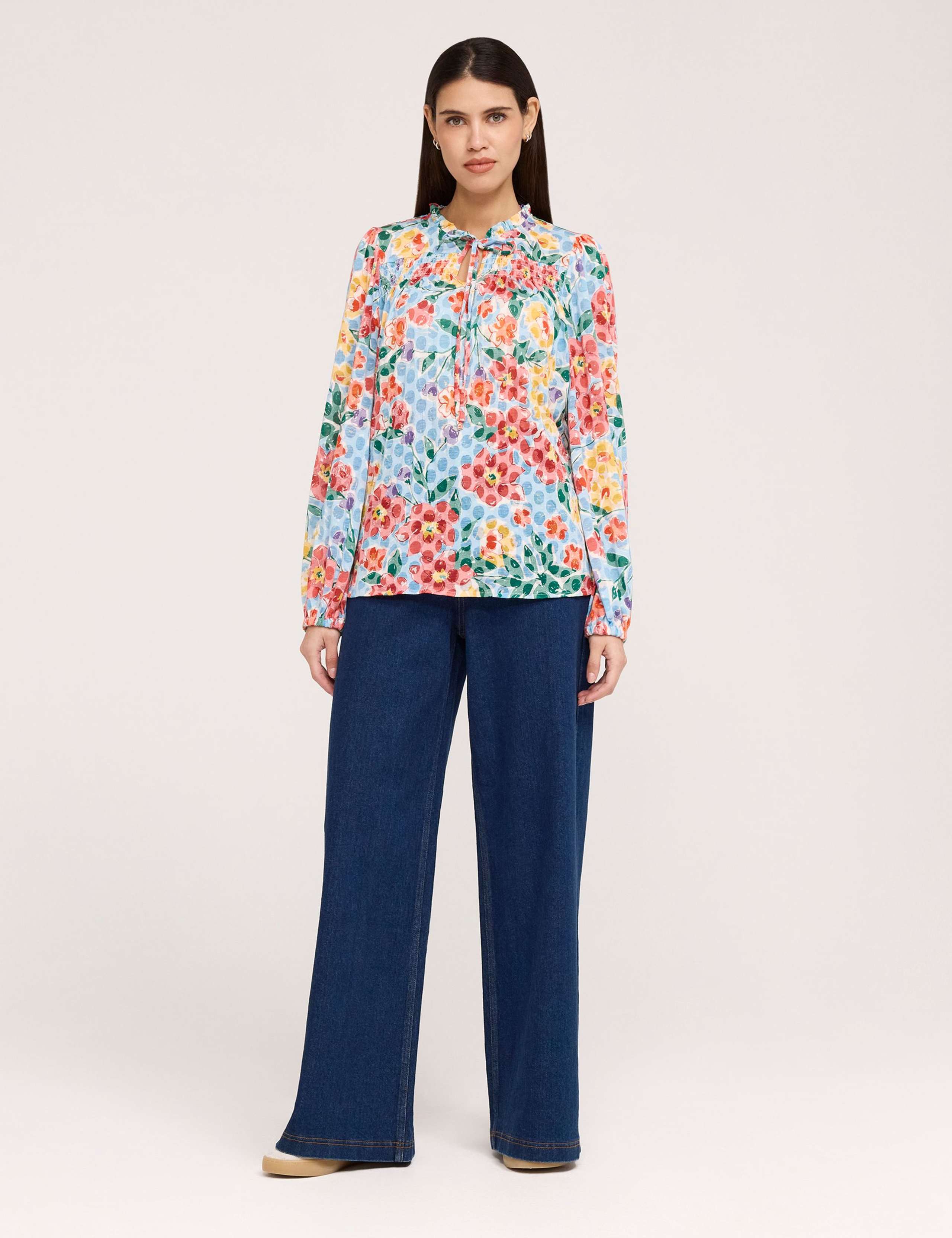 Burnout Jersey Floral Tie Neck Blouse 2 of 5