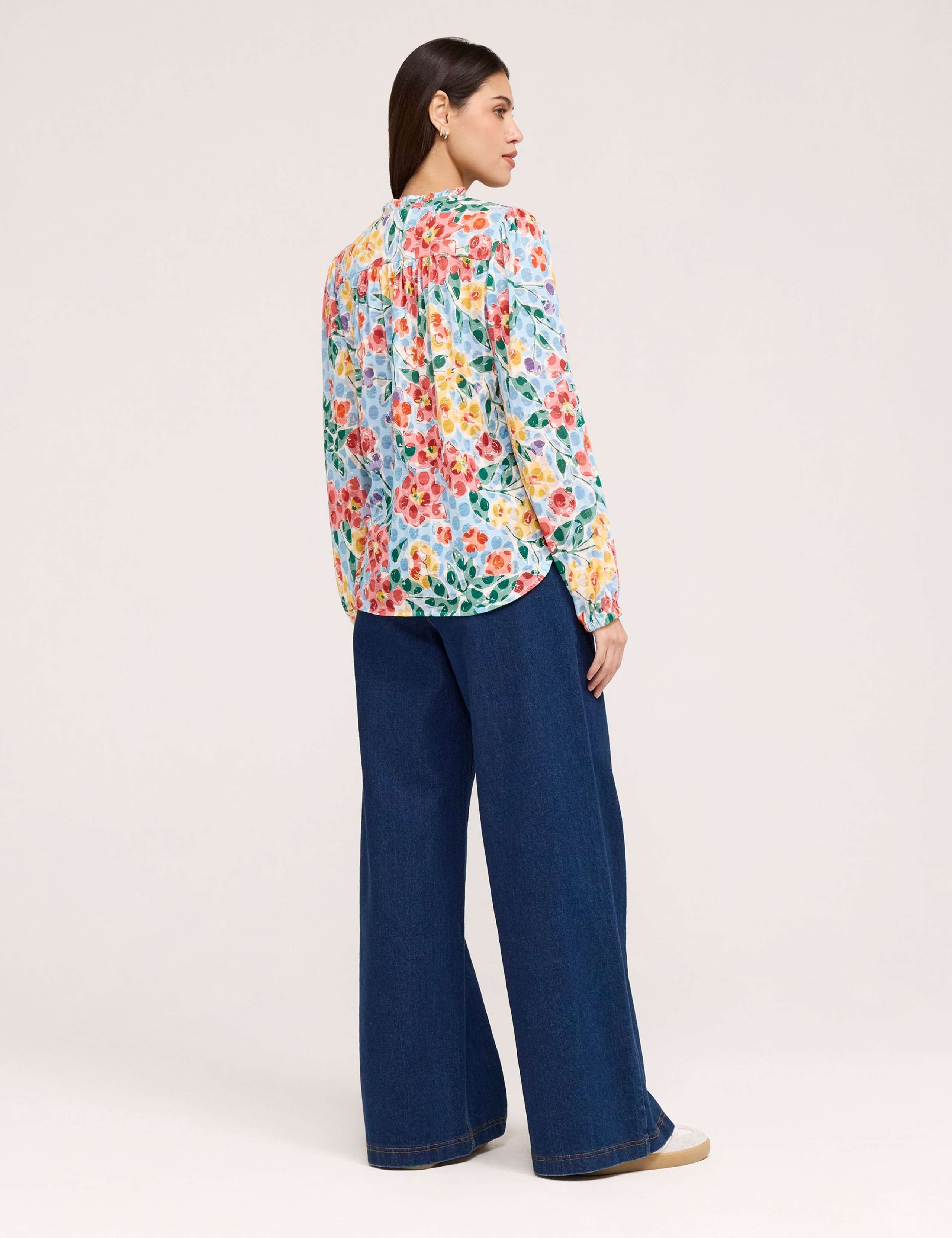 Burnout Jersey Floral Tie Neck Blouse 3 of 5