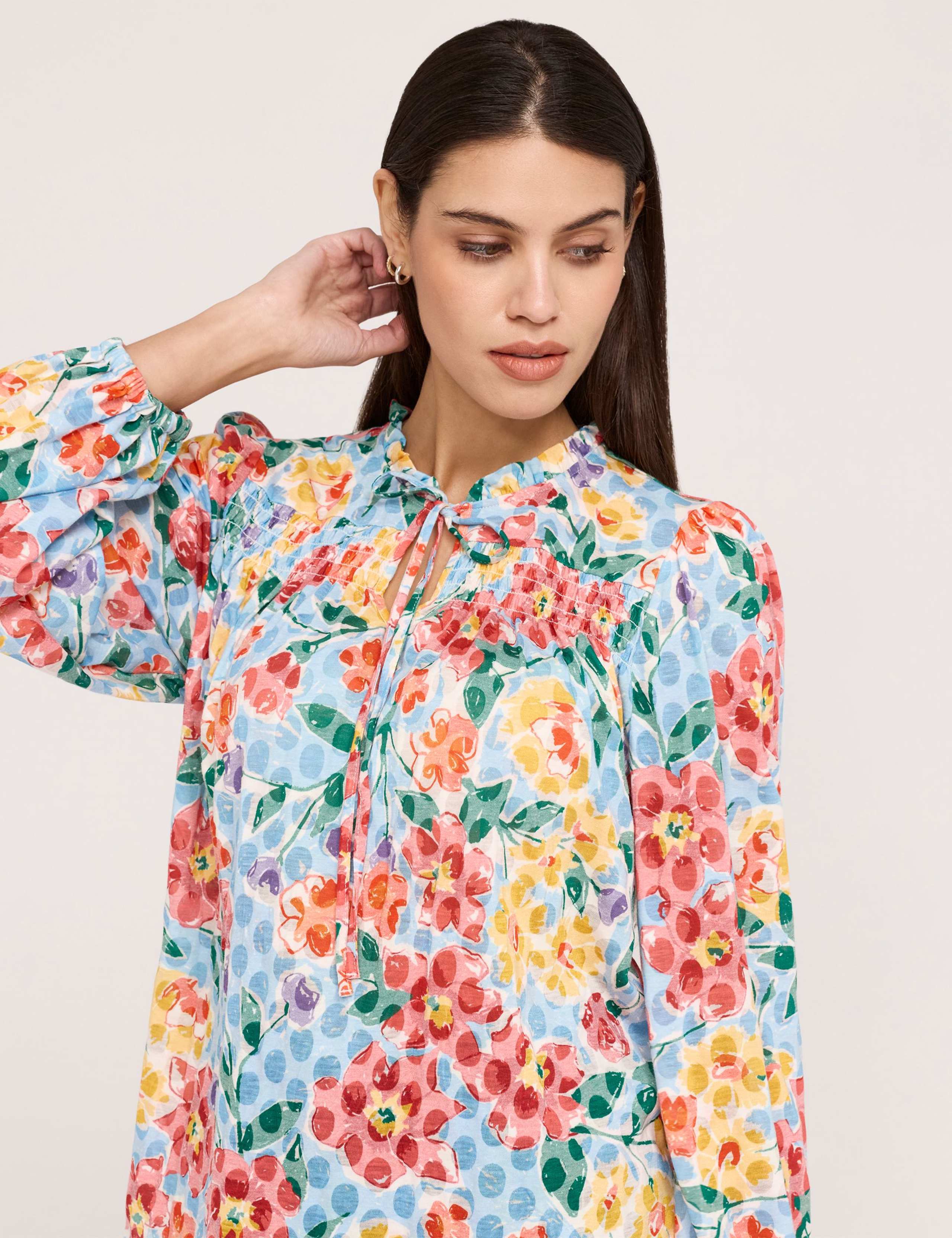 Burnout Jersey Floral Tie Neck Blouse 4 of 5