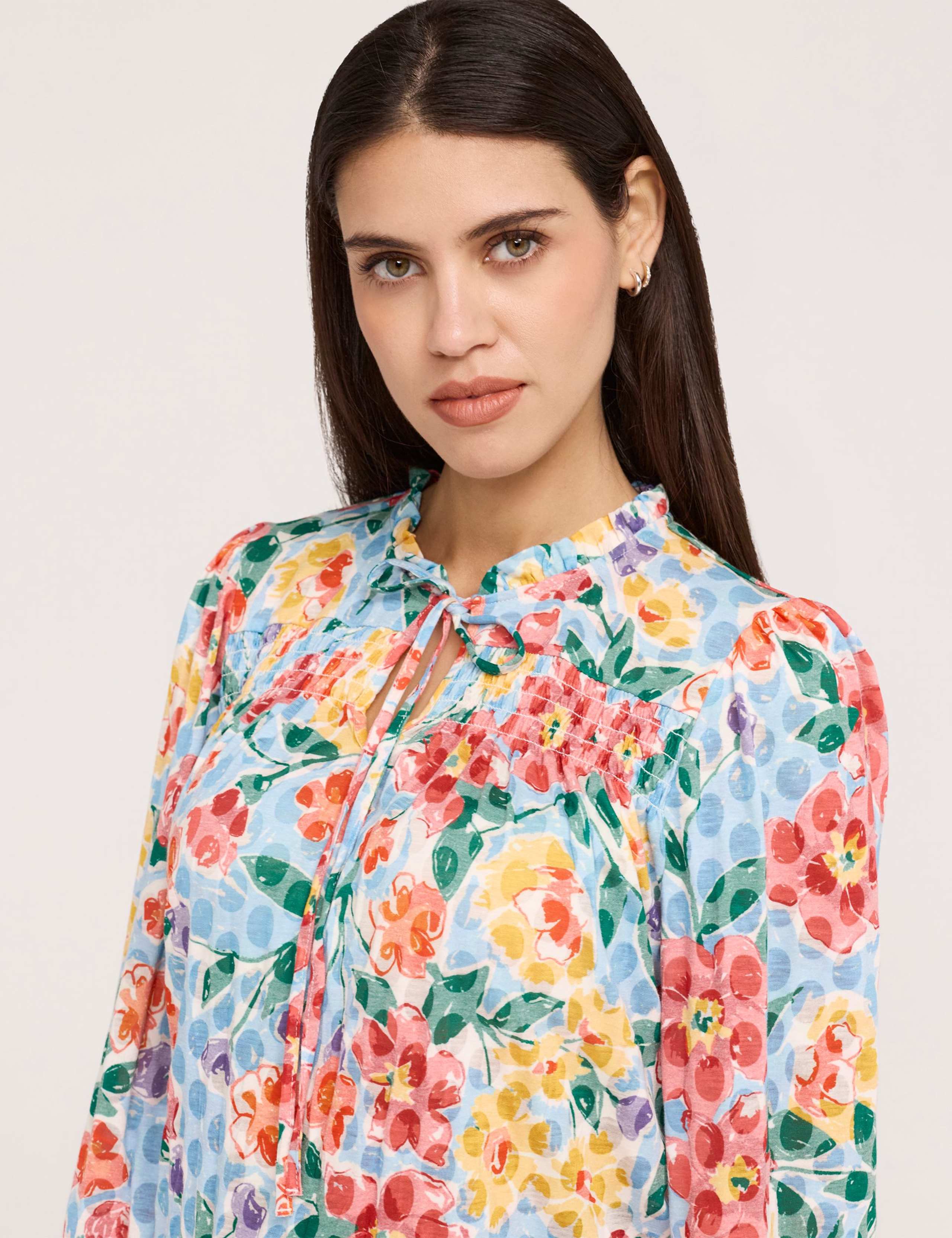 Burnout Jersey Floral Tie Neck Blouse 5 of 5