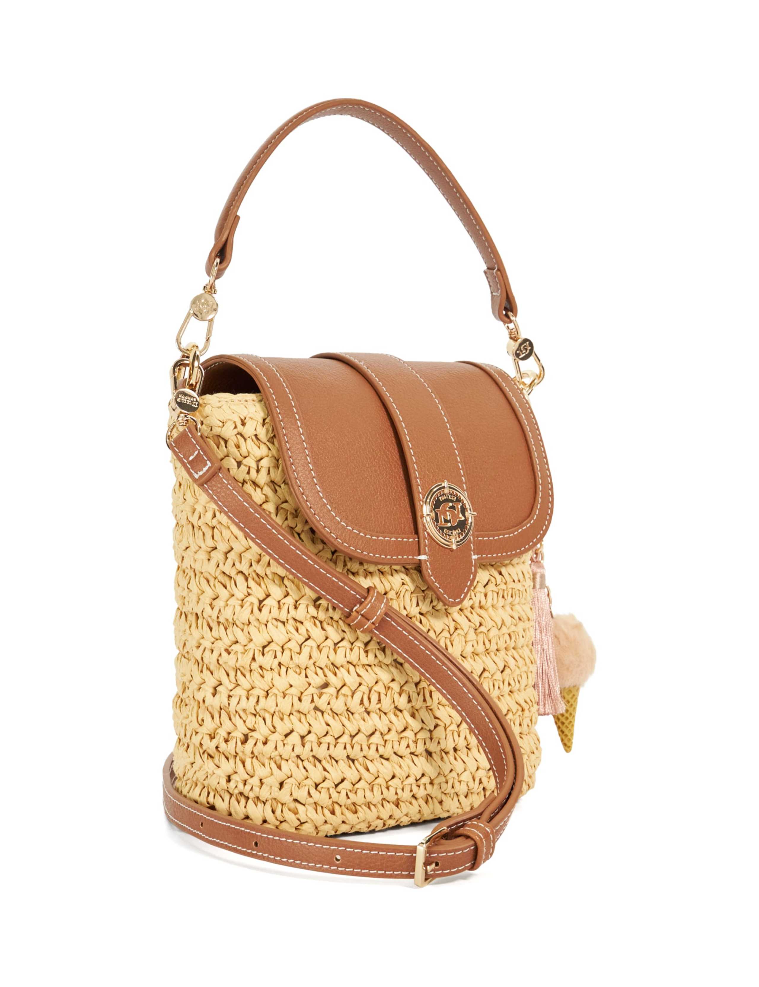 Raffia & Leather Top Handle Cross Body Bag 3 of 6