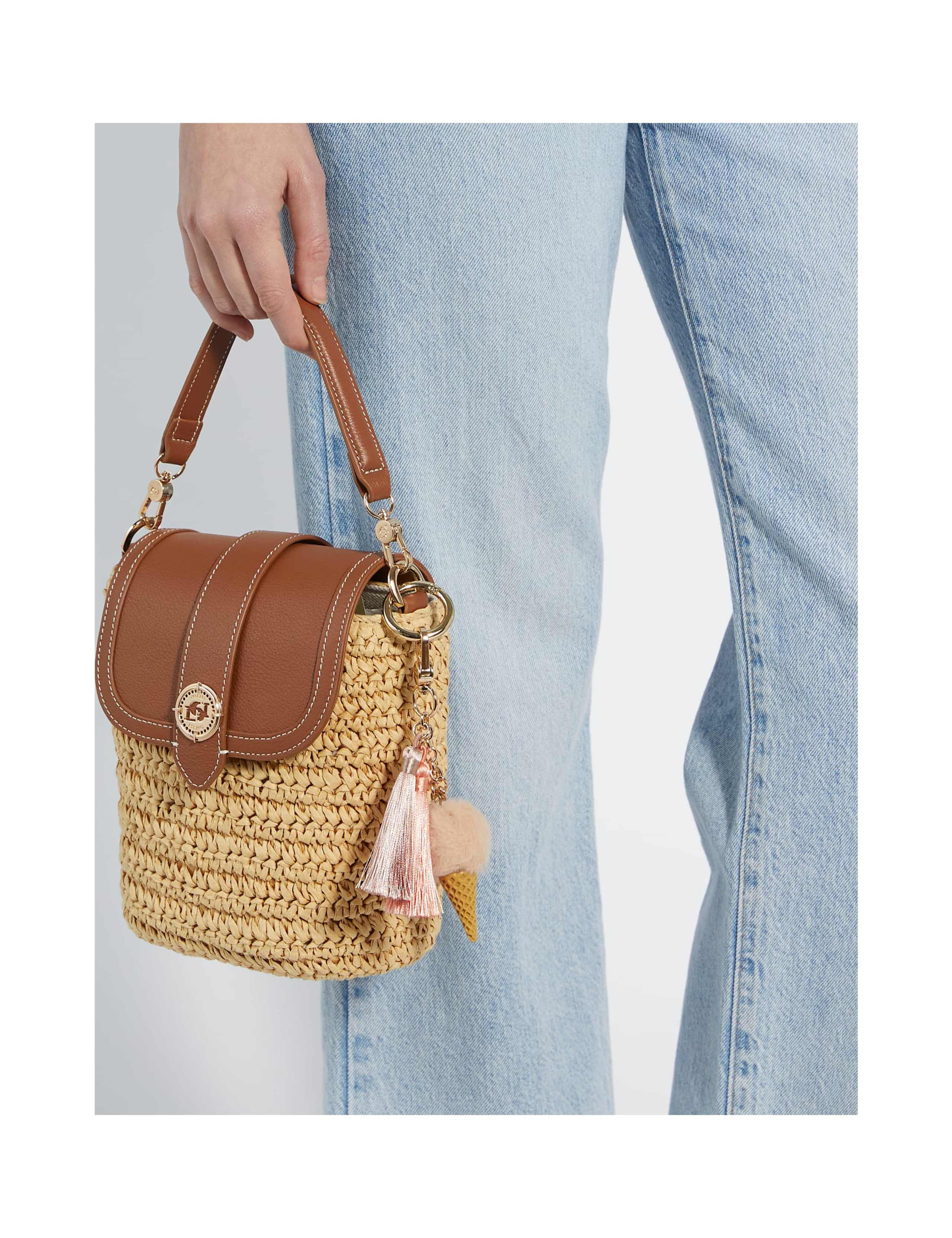 Raffia & Leather Top Handle Cross Body Bag 2 of 6