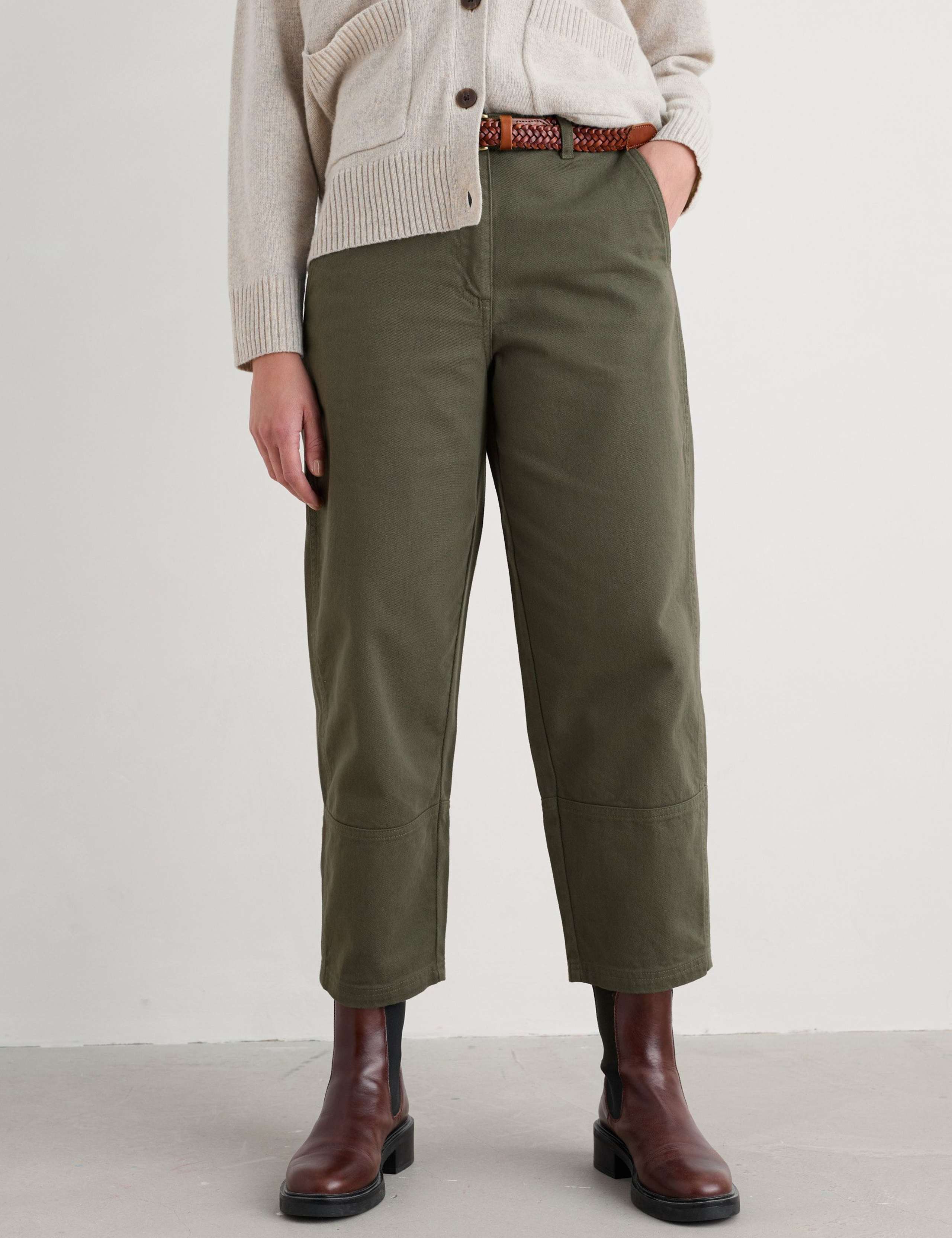 Pure Cotton Barrel Leg Cropped Trousers 4 of 5