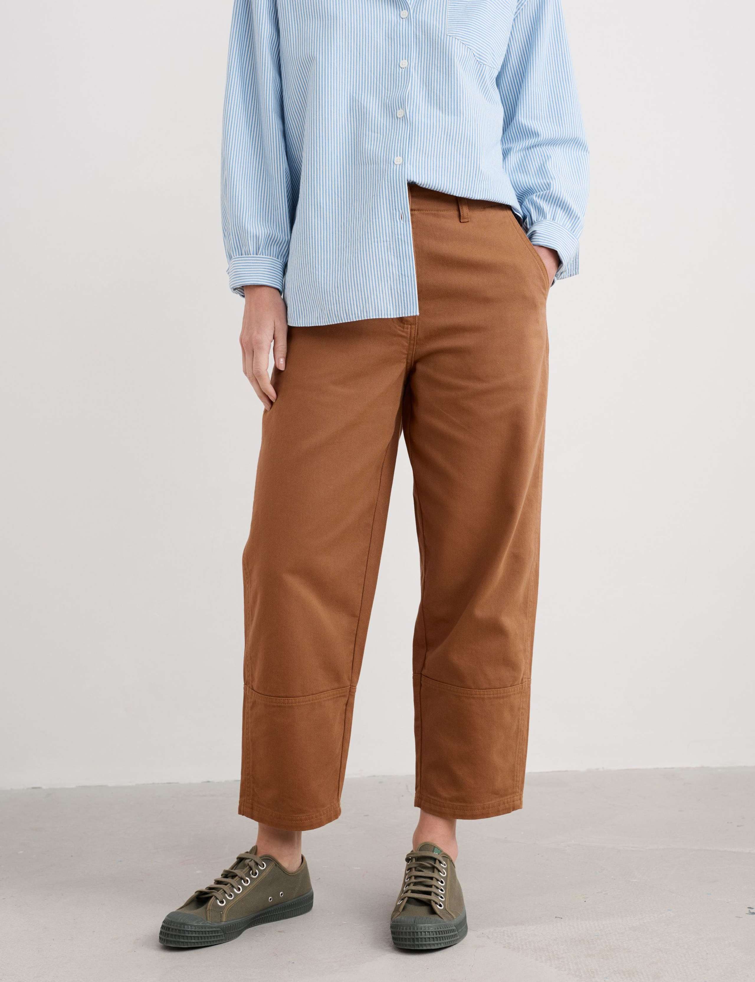 Pure Cotton Barrel Leg Cropped Trousers 4 of 5
