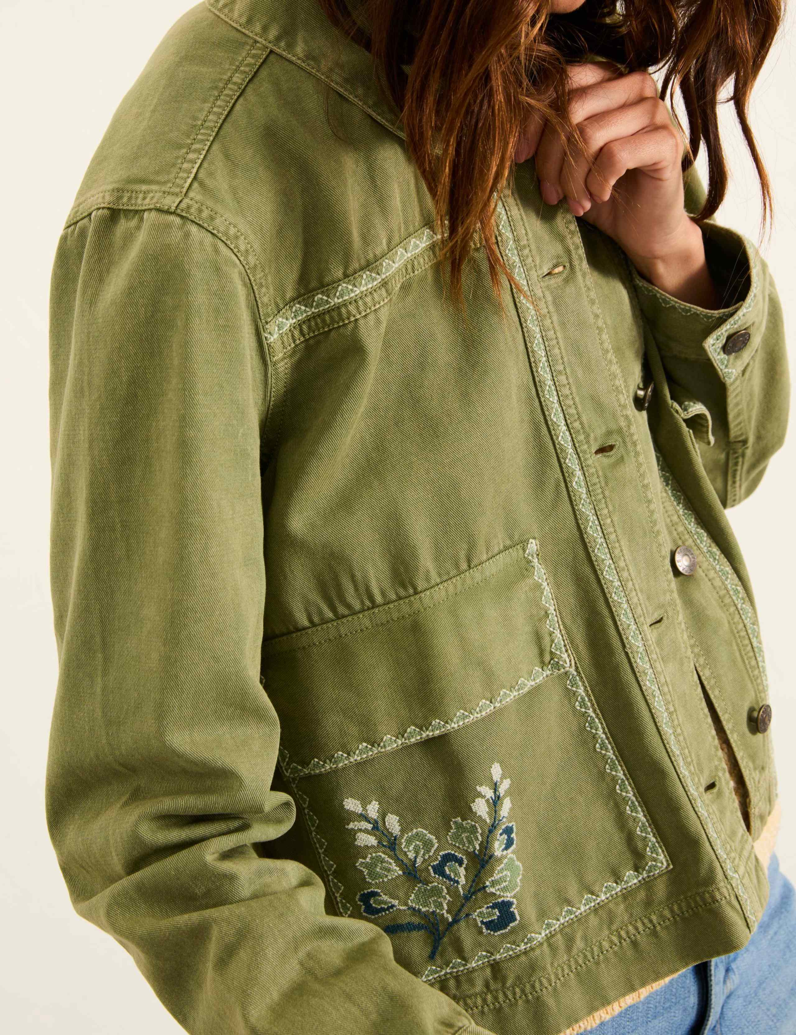 Denim Embroidered Cropped Utility Jacket 3 of 6