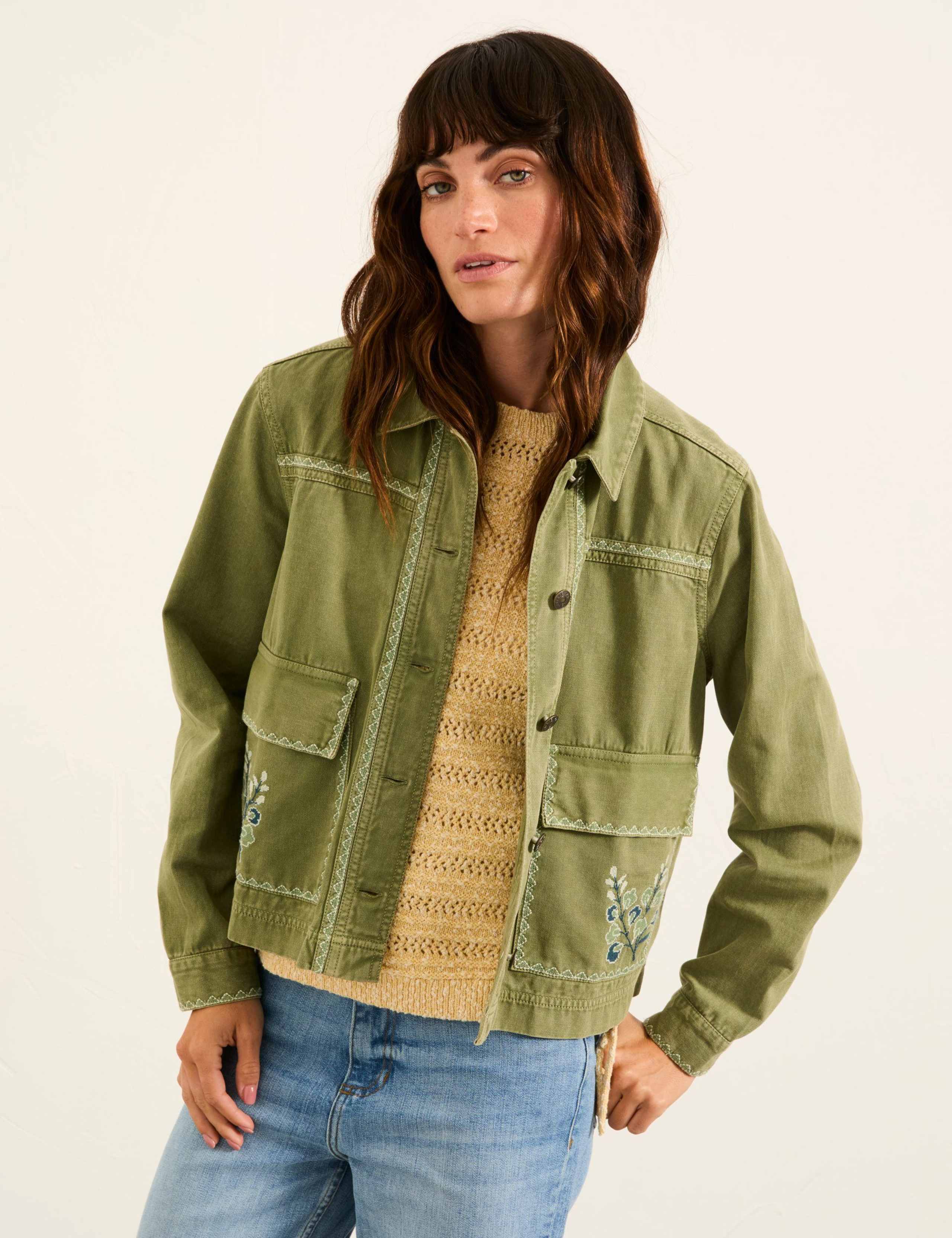 Denim Embroidered Cropped Utility Jacket 4 of 6