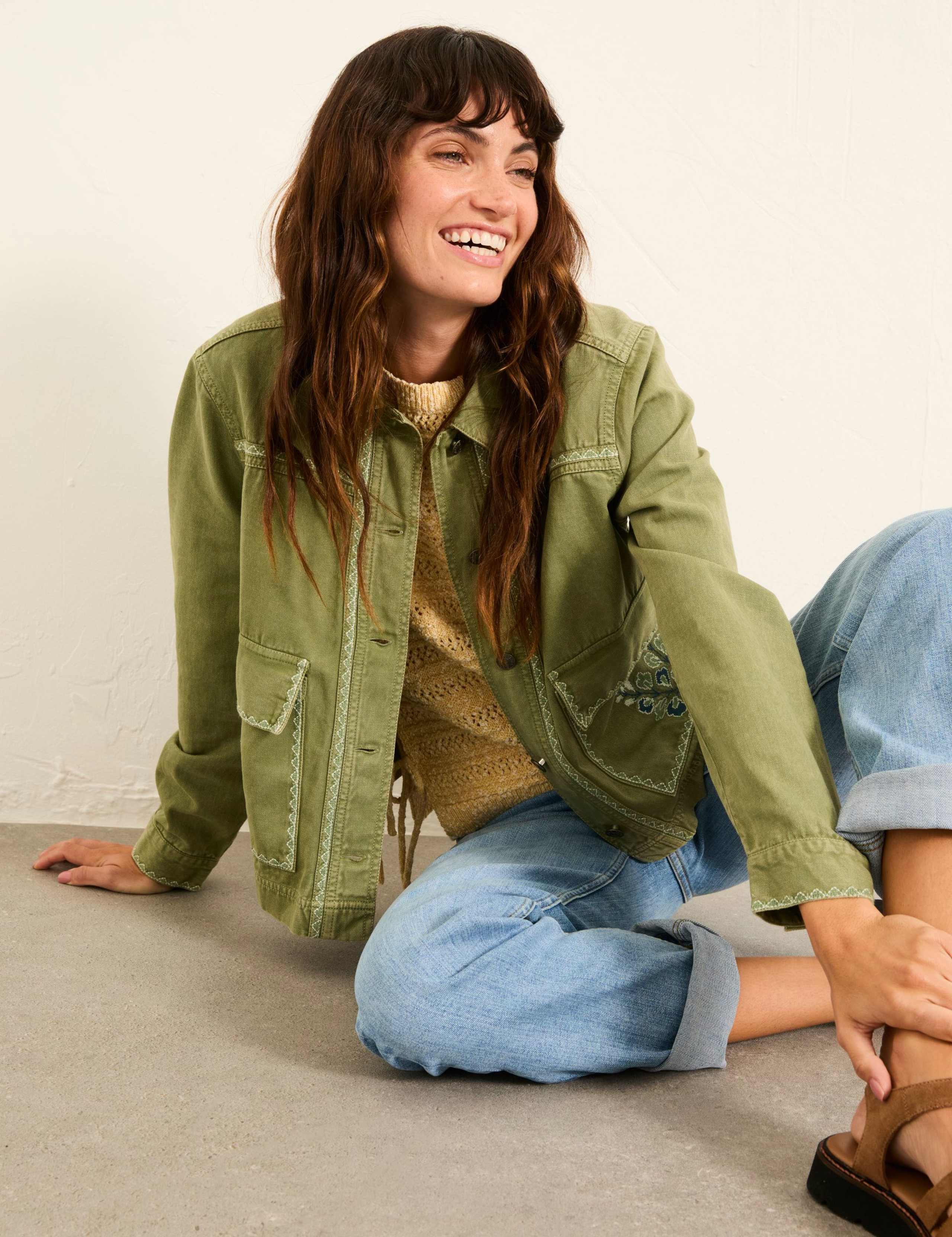 Denim Embroidered Cropped Utility Jacket 5 of 6