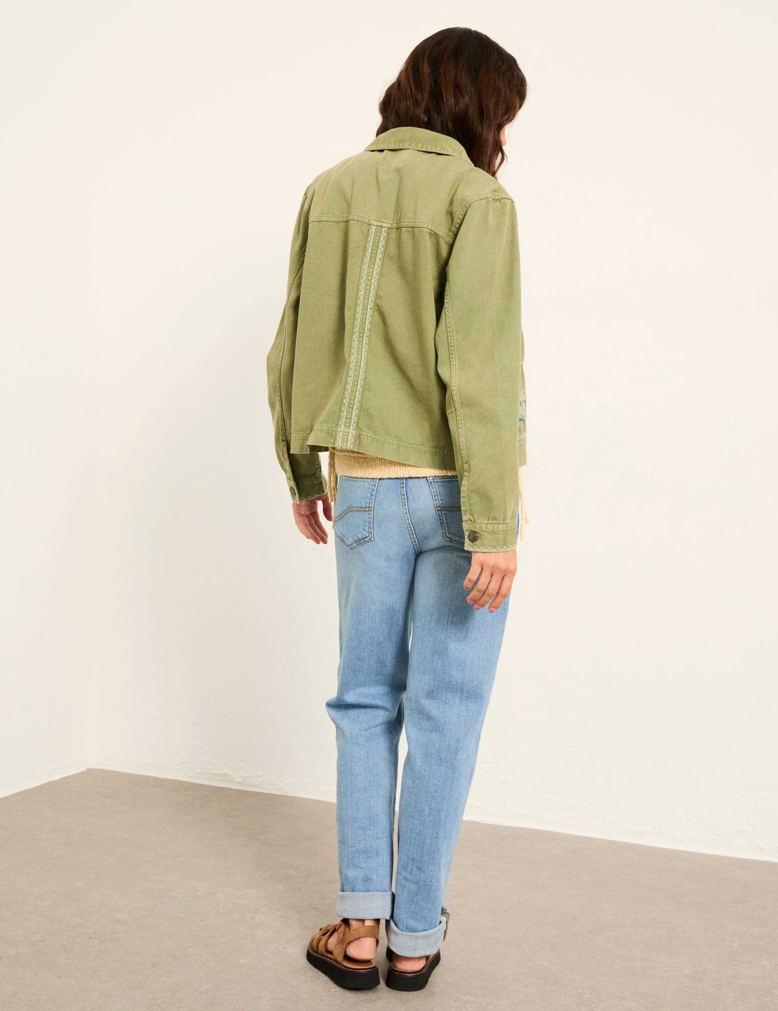 Denim Embroidered Cropped Utility Jacket 6 of 6