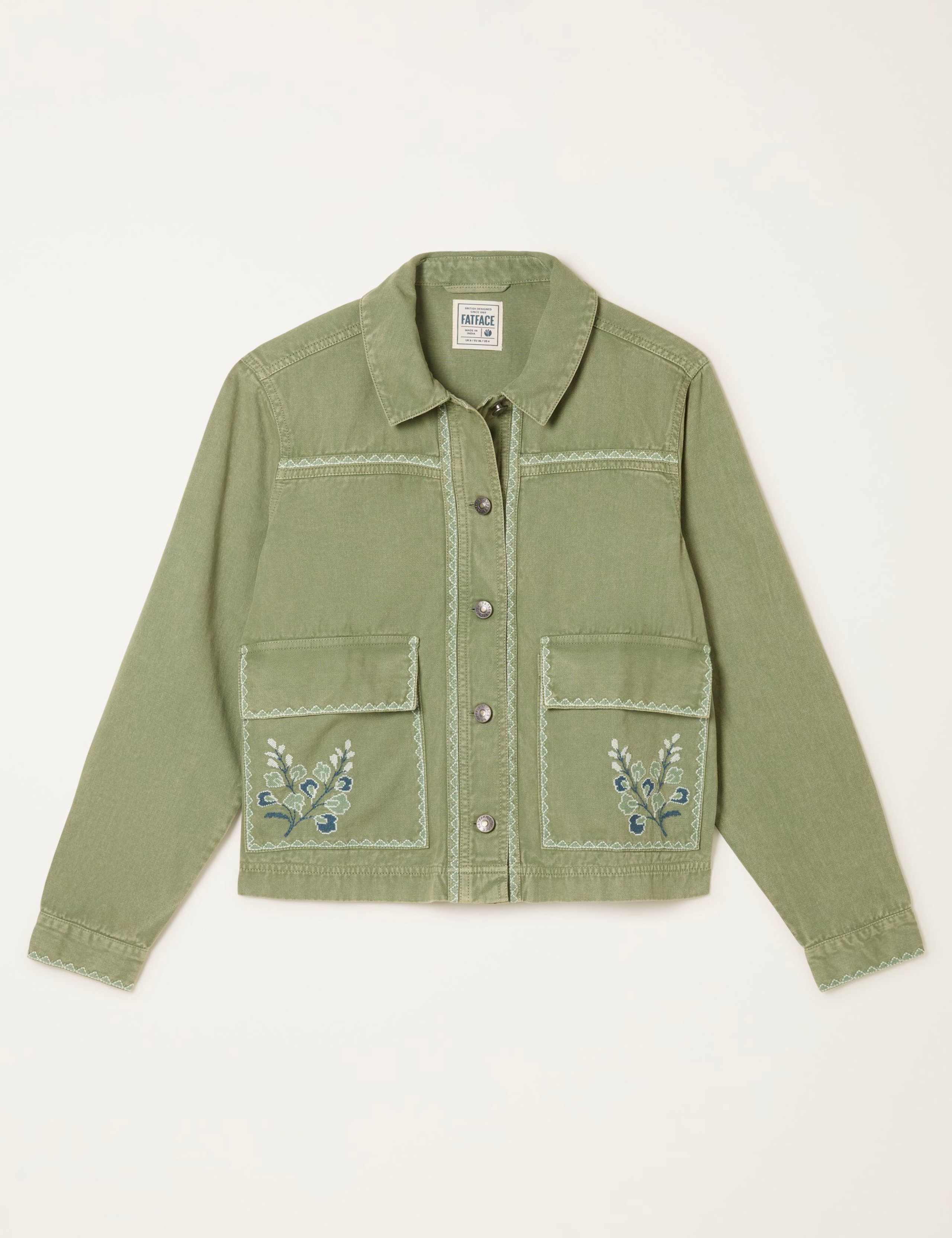 Denim Embroidered Cropped Utility Jacket 2 of 6