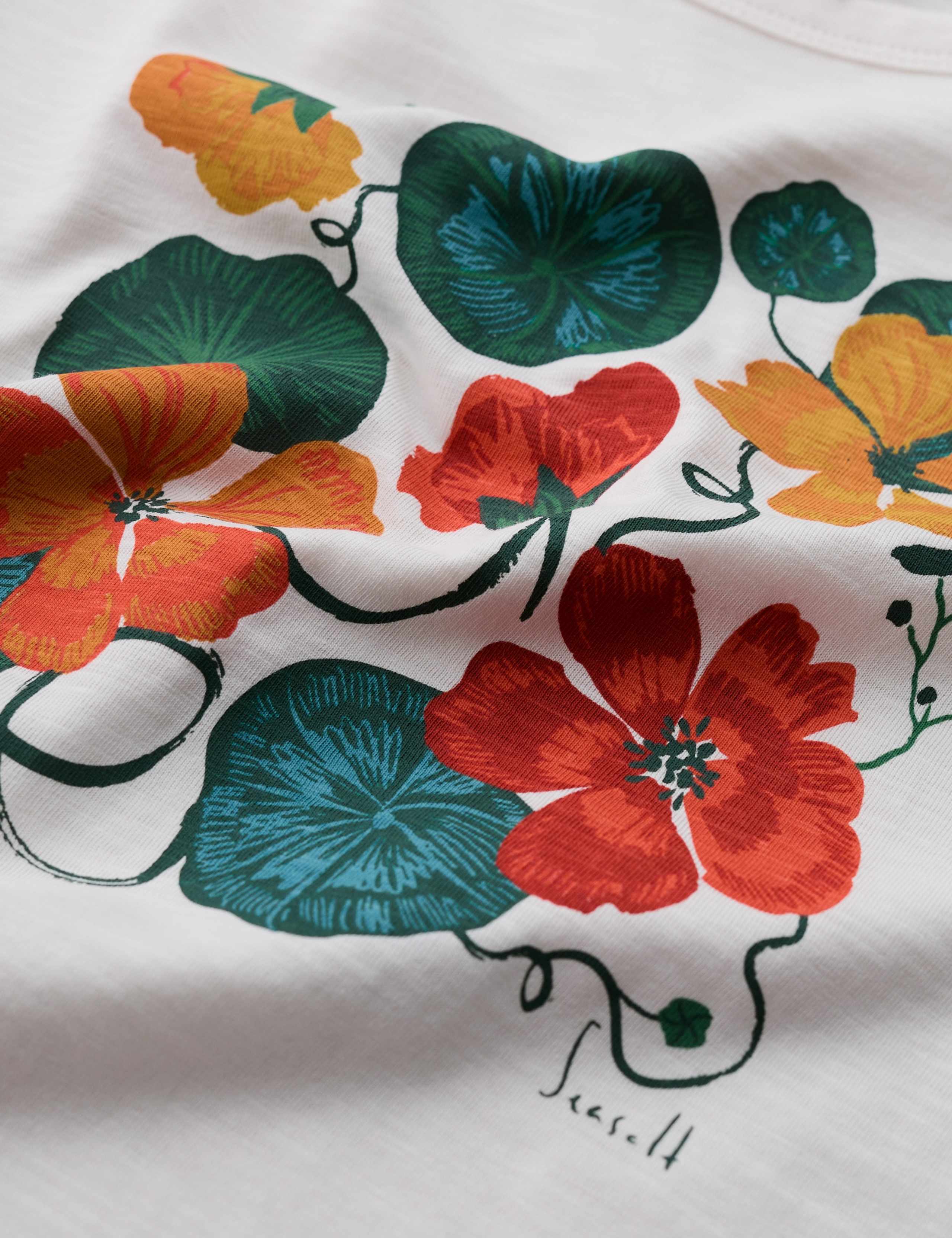 Pure Cotton Floral Scoop Neck T-Shirt 4 of 5