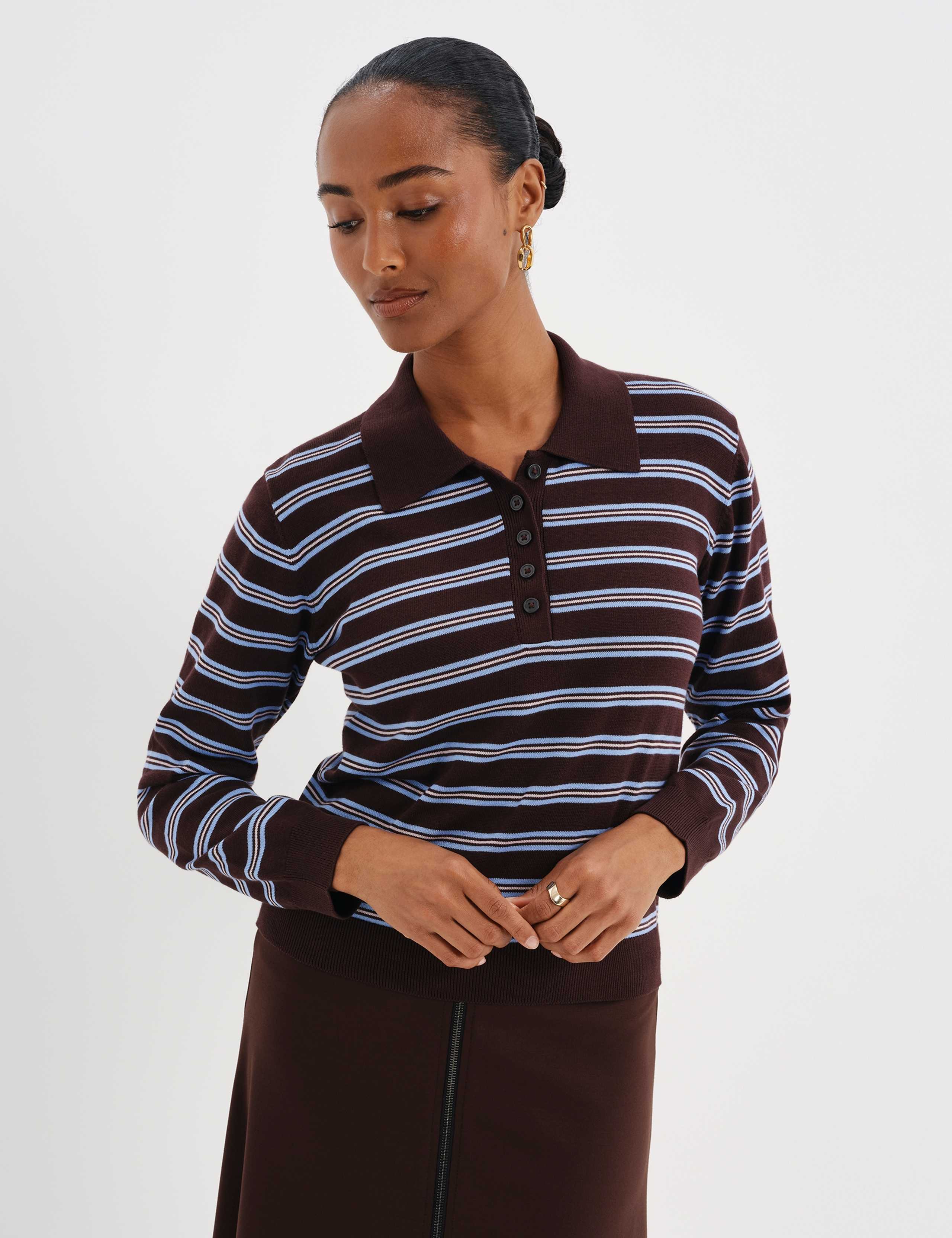 Organic Cotton Striped Collared Jumper 9 of 10
