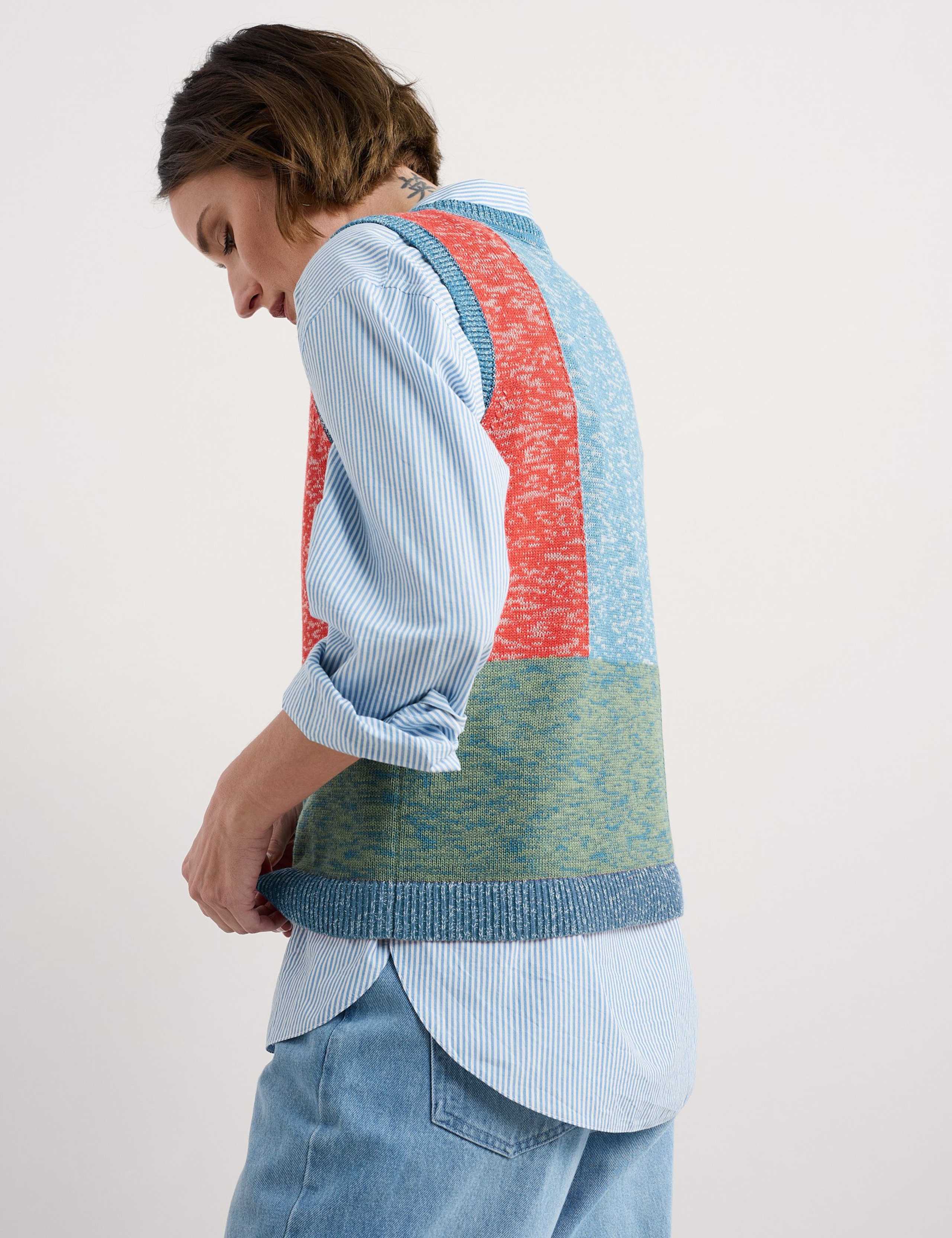 Pure Cotton Colour Block Knitted Vest 3 of 5