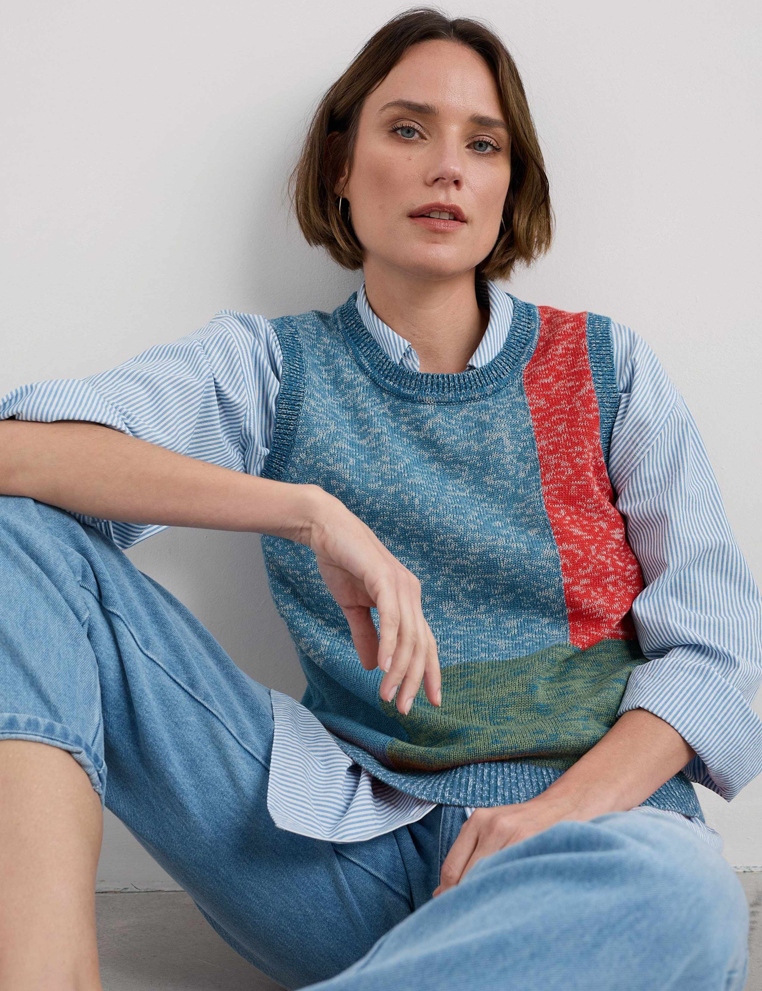 Pure Cotton Colour Block Knitted Vest 4 of 5