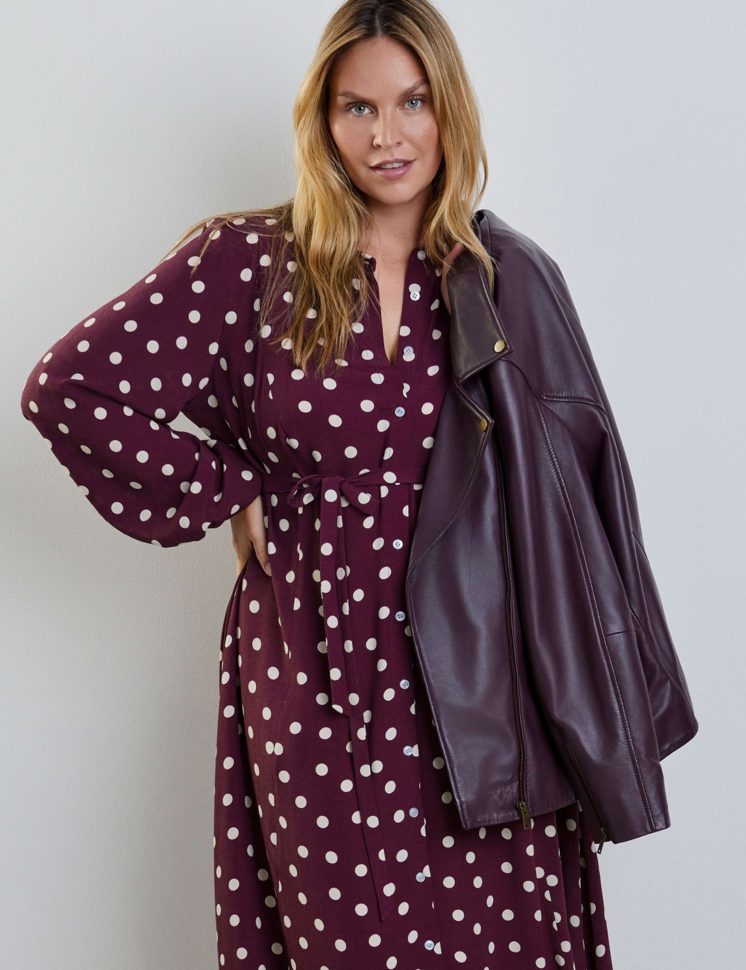 Polka Dot Tie Waist Midaxi Shirt Dress 2 of 4