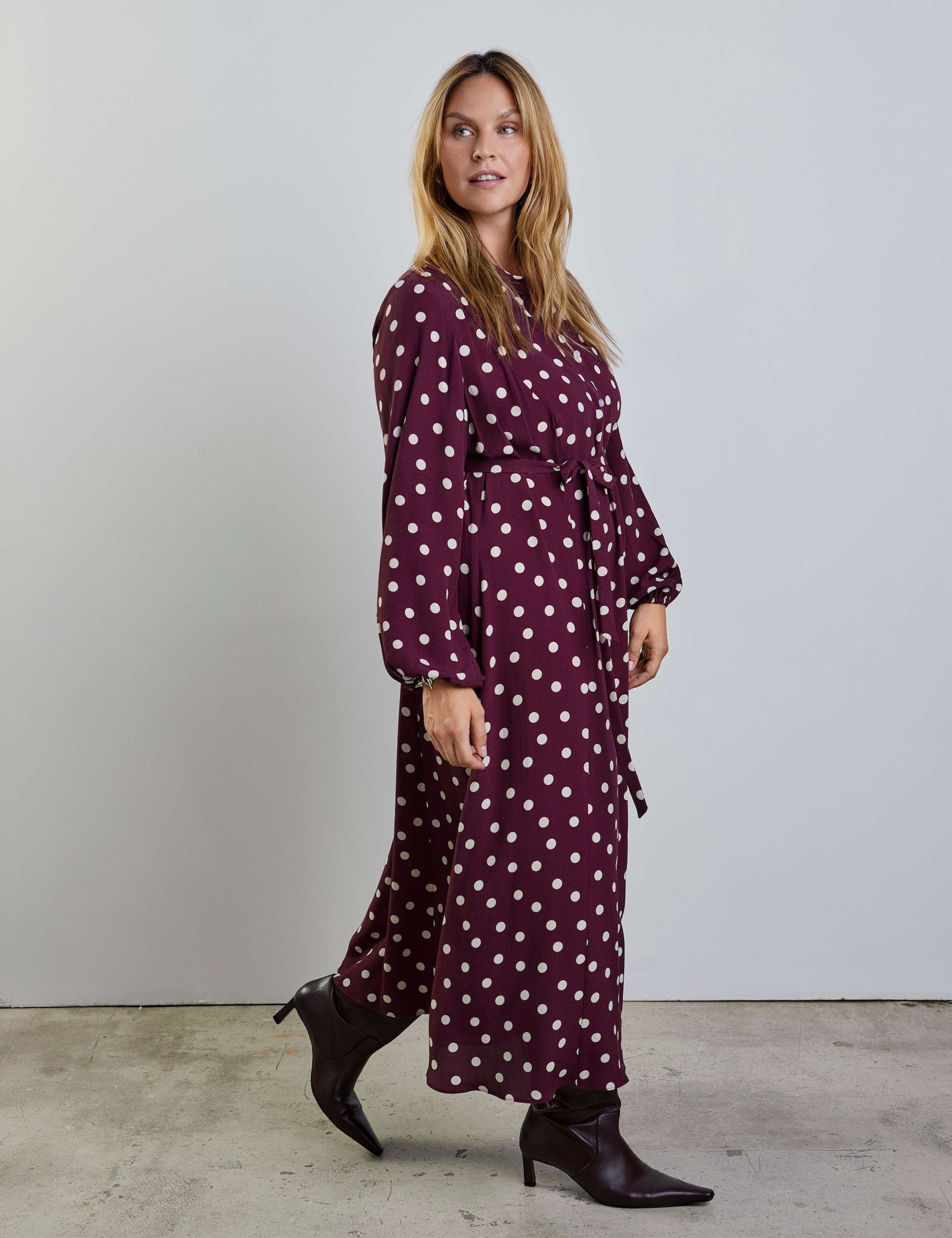 Polka Dot Tie Waist Midaxi Shirt Dress 3 of 4