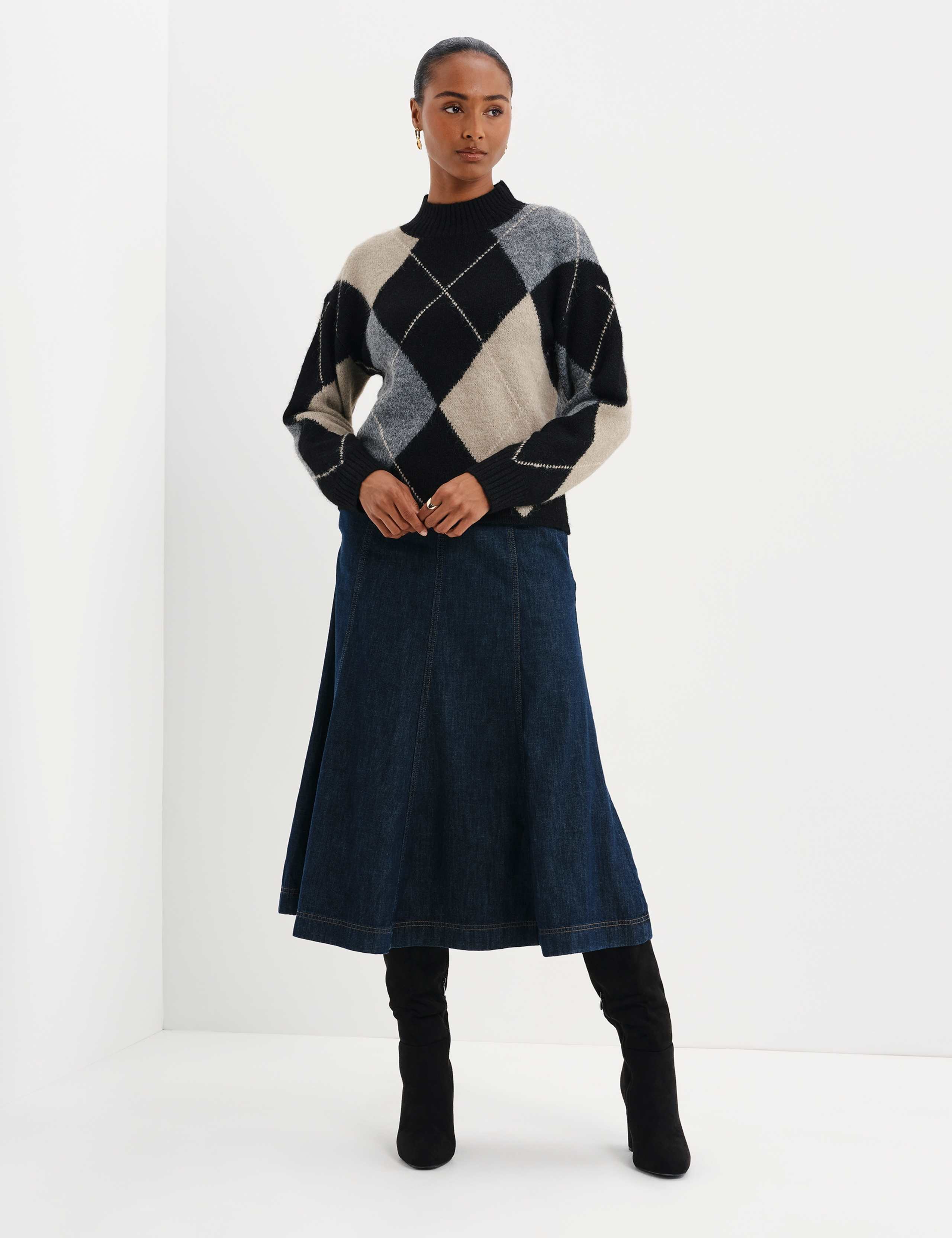Argyle Funnel Neck Jumper with Wool 2 of 8