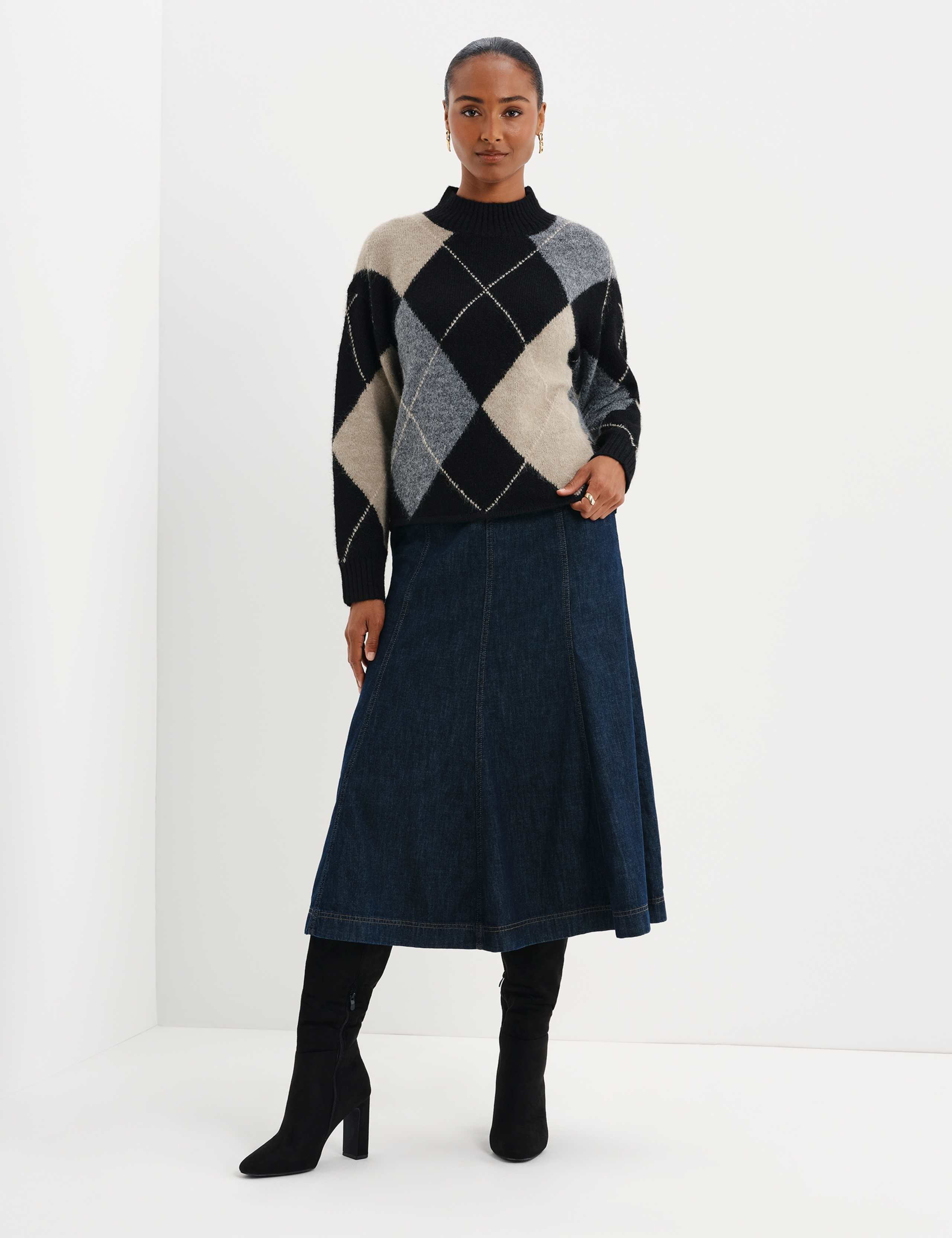 Argyle Funnel Neck Jumper with Wool 3 of 8