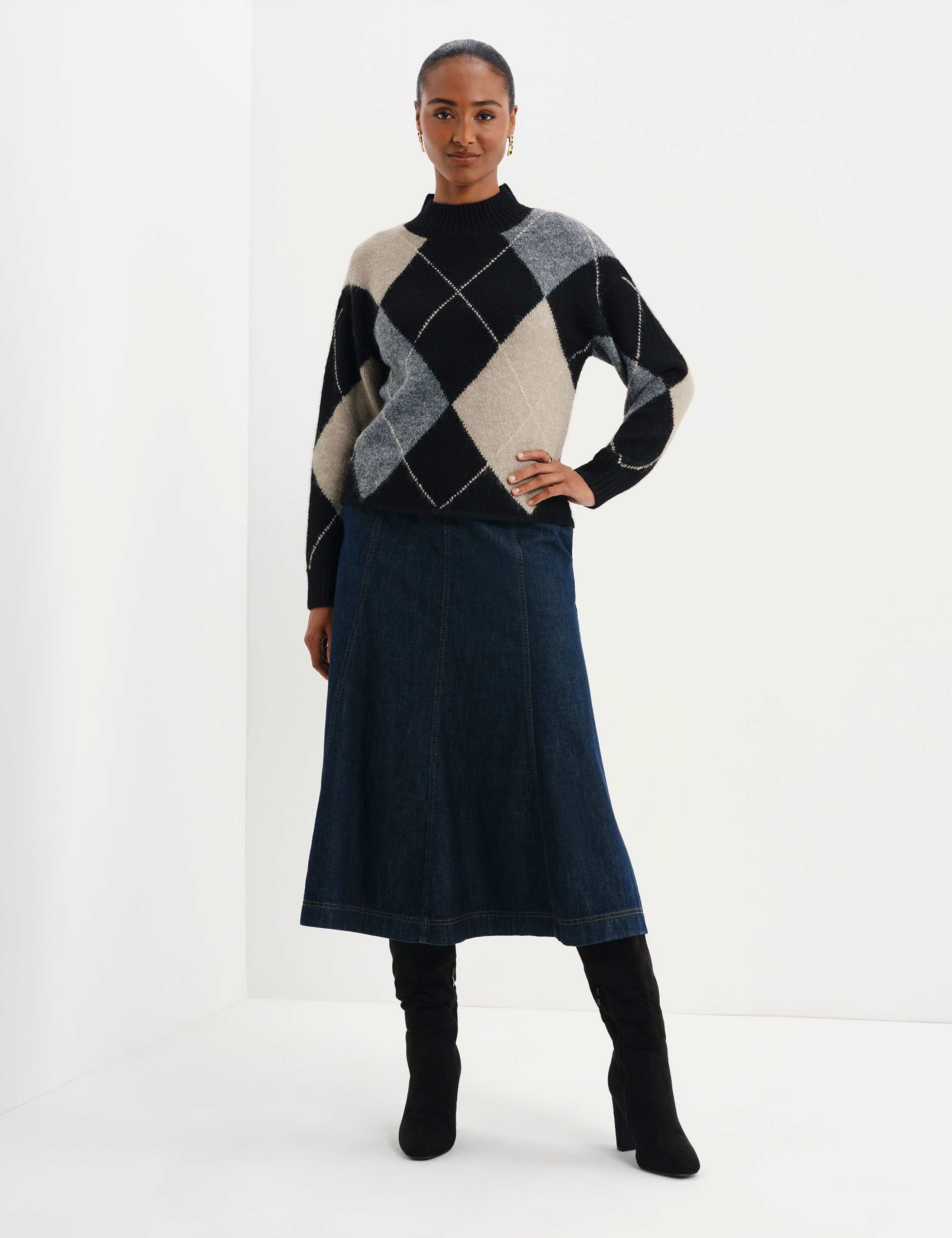Argyle Funnel Neck Jumper with Wool 4 of 8