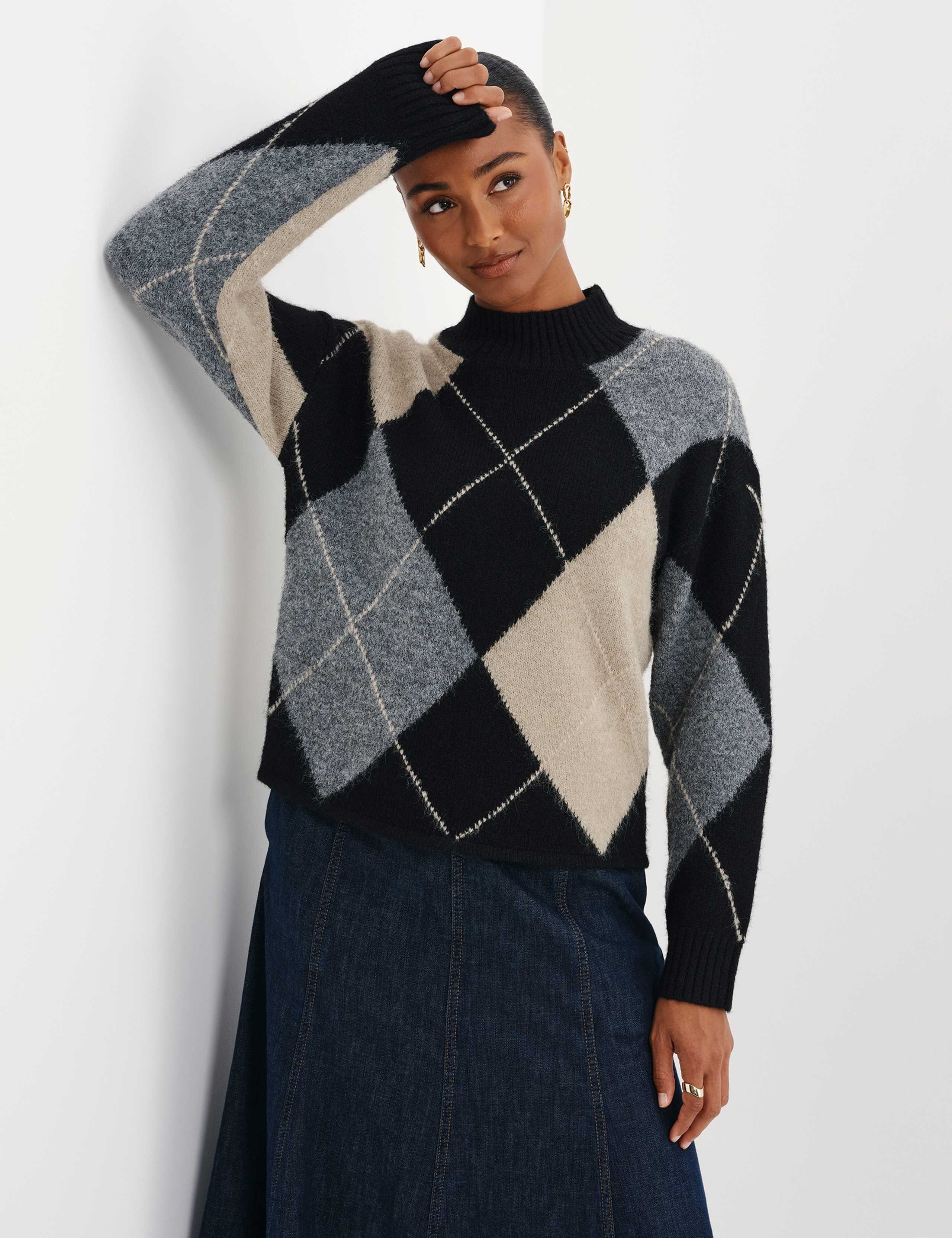 Argyle Funnel Neck Jumper with Wool 5 of 8