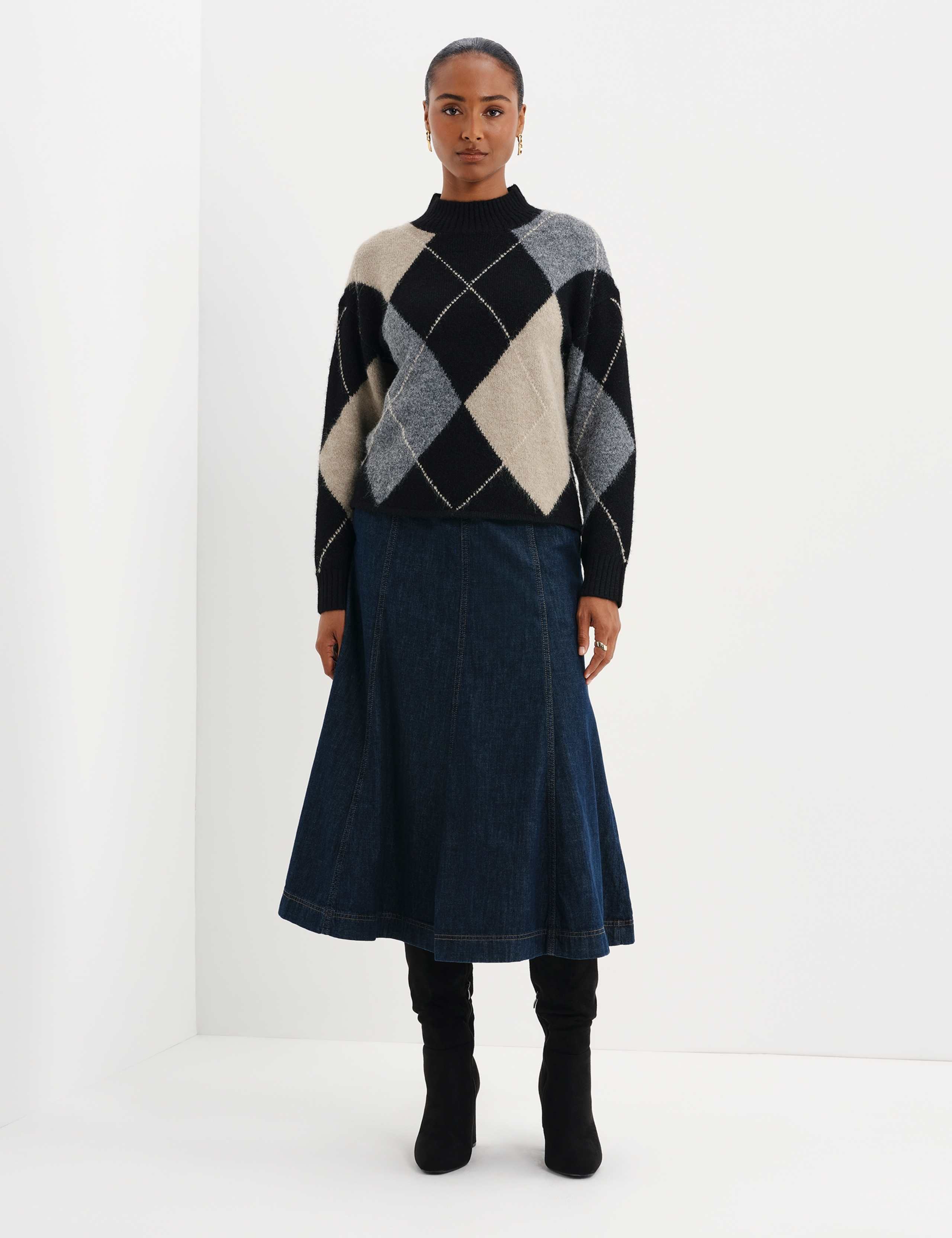 Argyle Funnel Neck Jumper with Wool 6 of 8