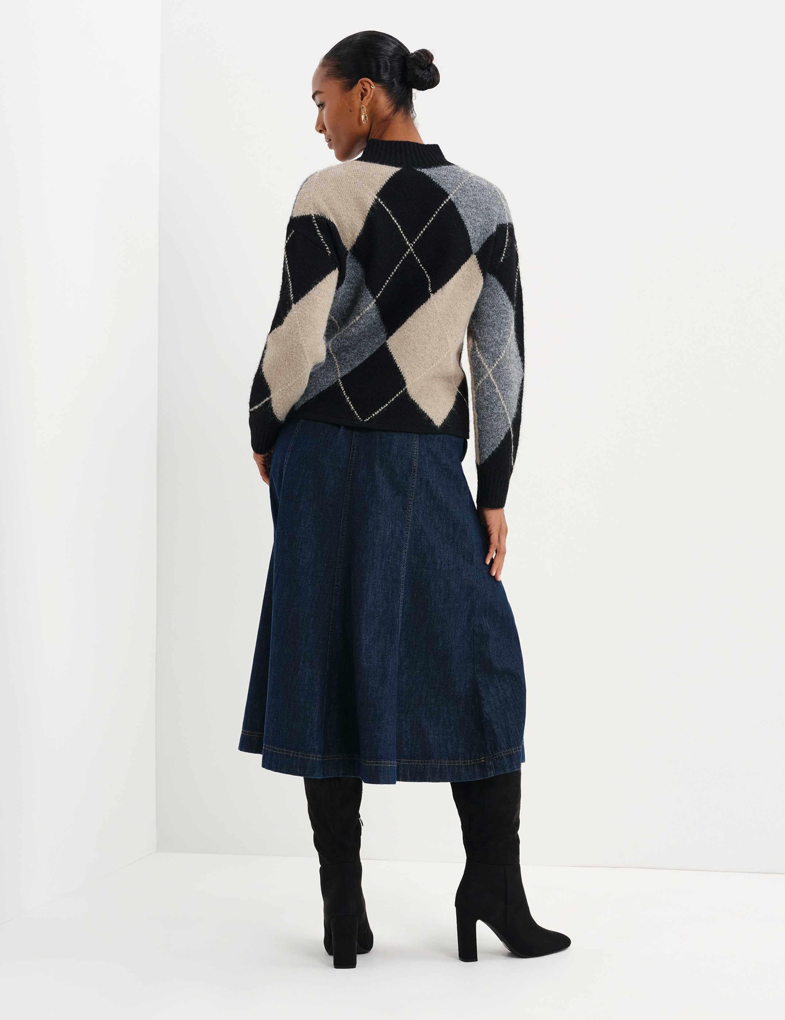 Argyle Funnel Neck Jumper with Wool 7 of 8