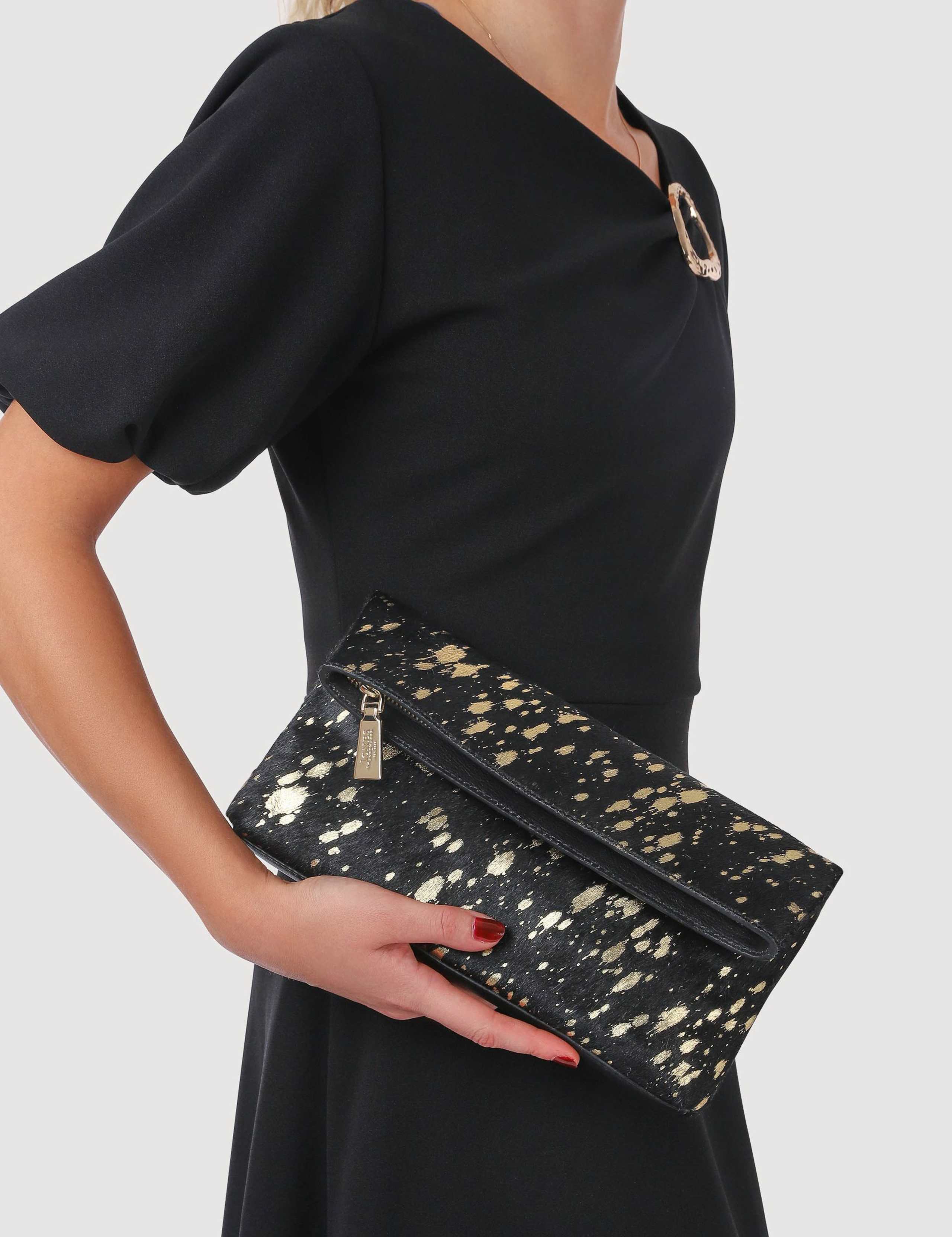 Leather Hair On Metallic Print Clutch Bag 5 of 5