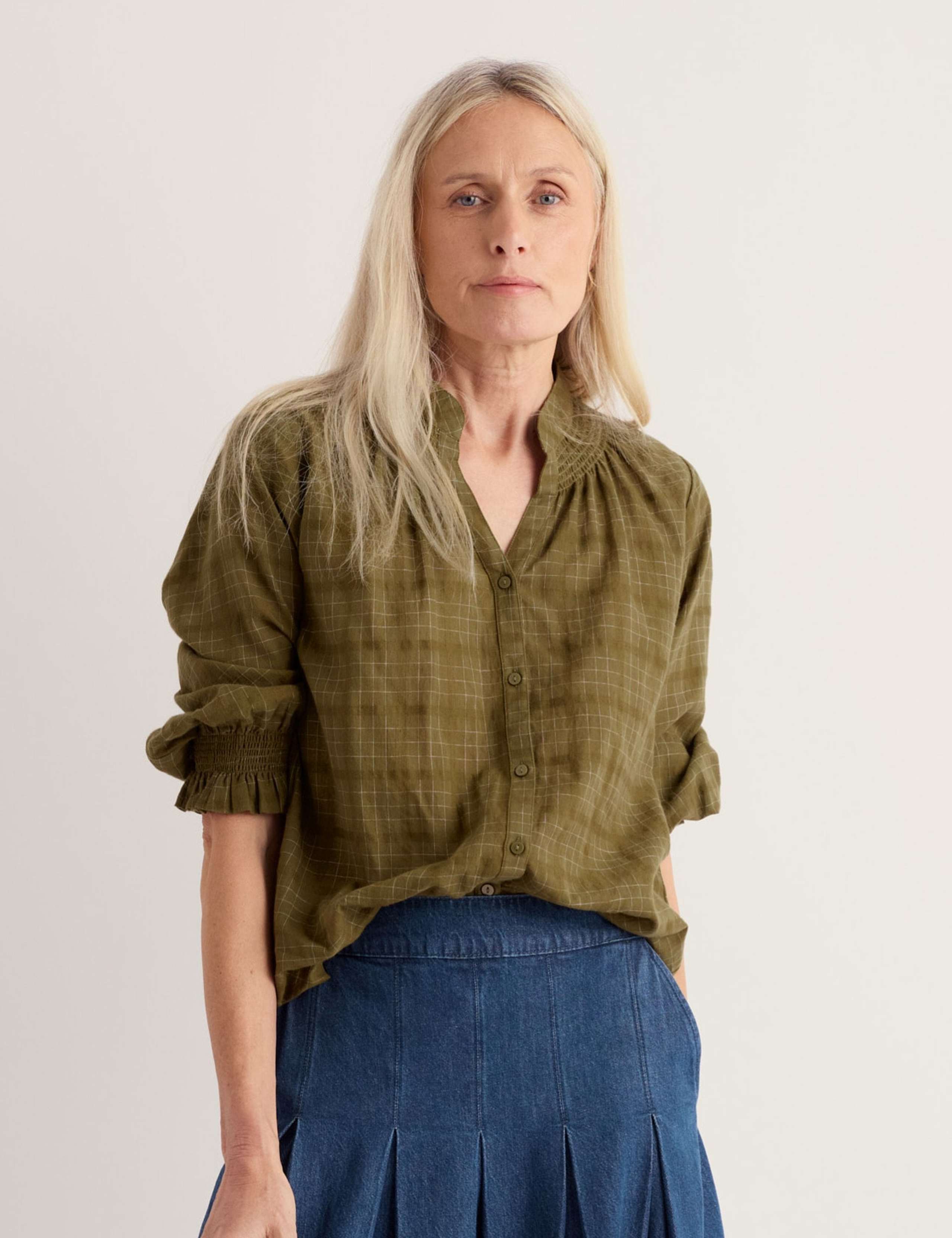 Pure Cotton Checked Ruffle Blouse 3 of 5