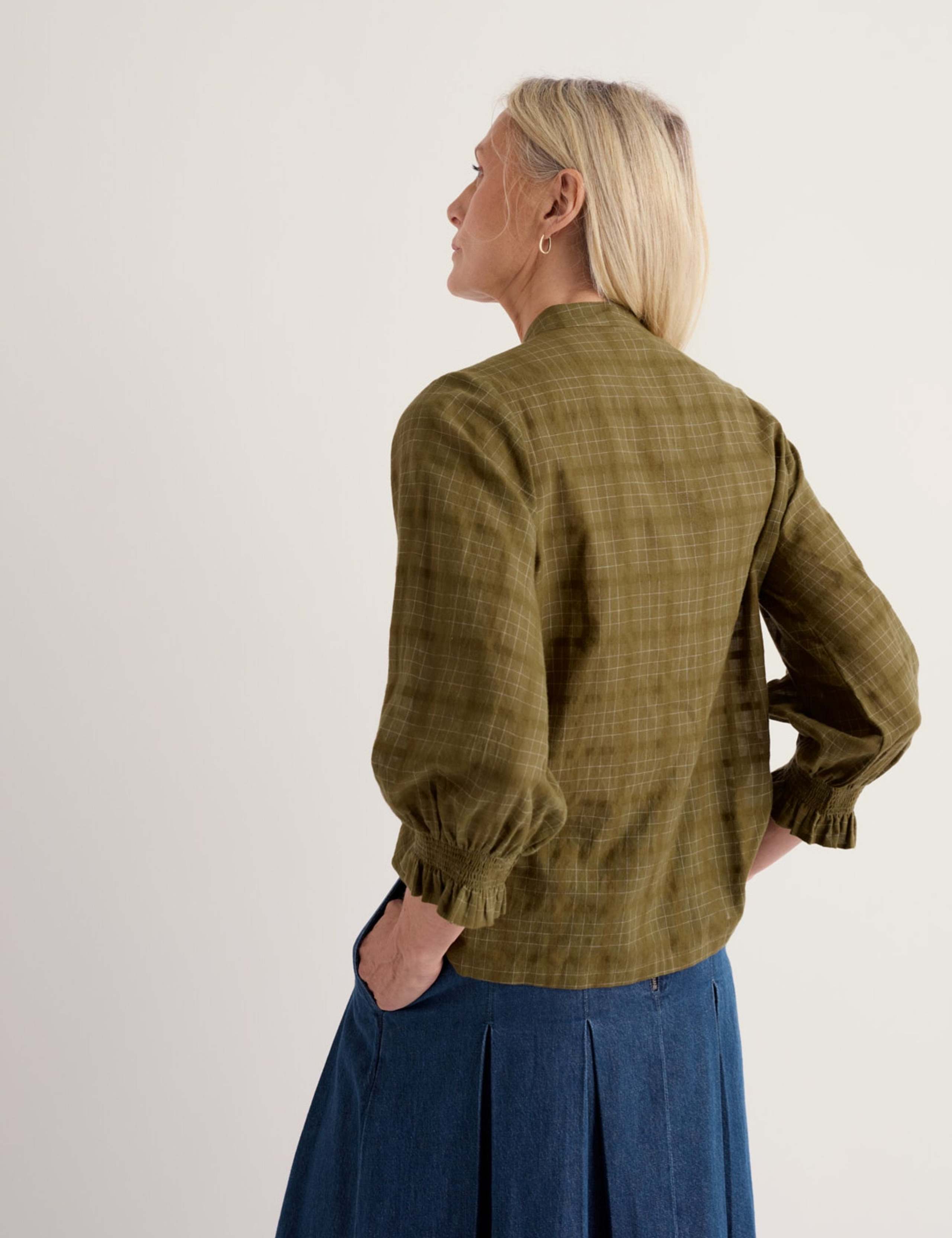 Pure Cotton Checked Ruffle Blouse 4 of 5