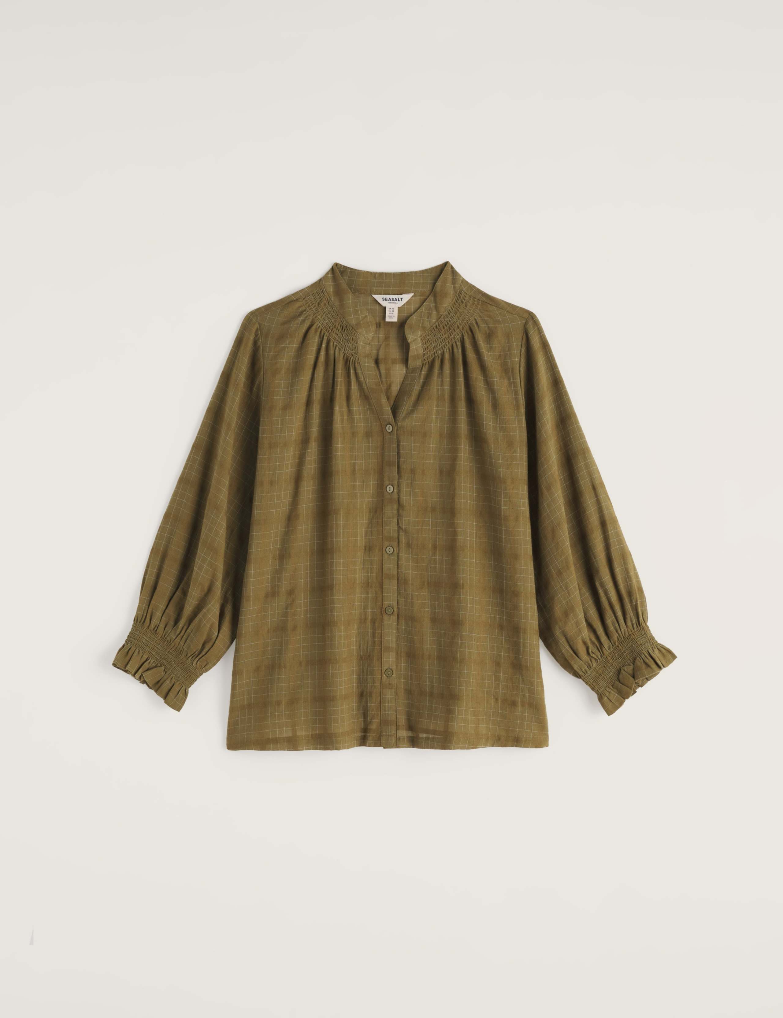 Pure Cotton Checked Ruffle Blouse 2 of 5