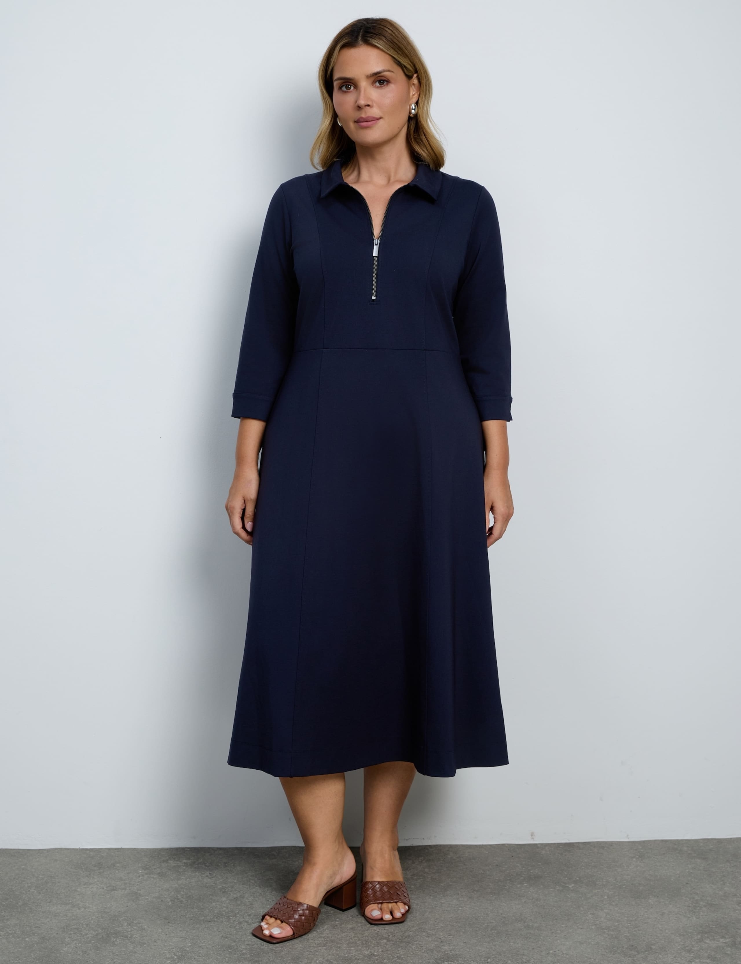 Jersey Zip Neck Midi Skater Dress 1 of 5