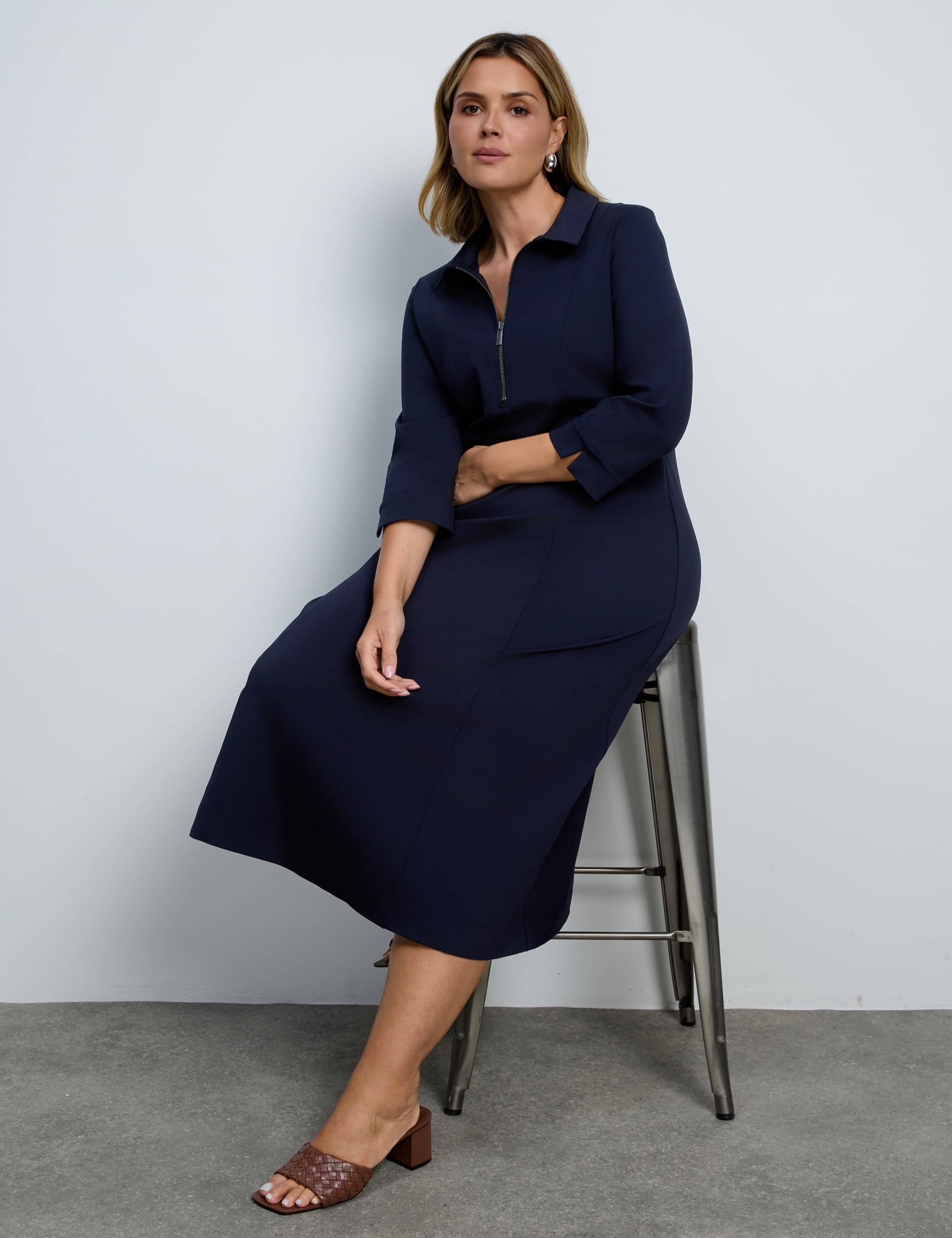 Jersey Zip Neck Midi Skater Dress 2 of 5