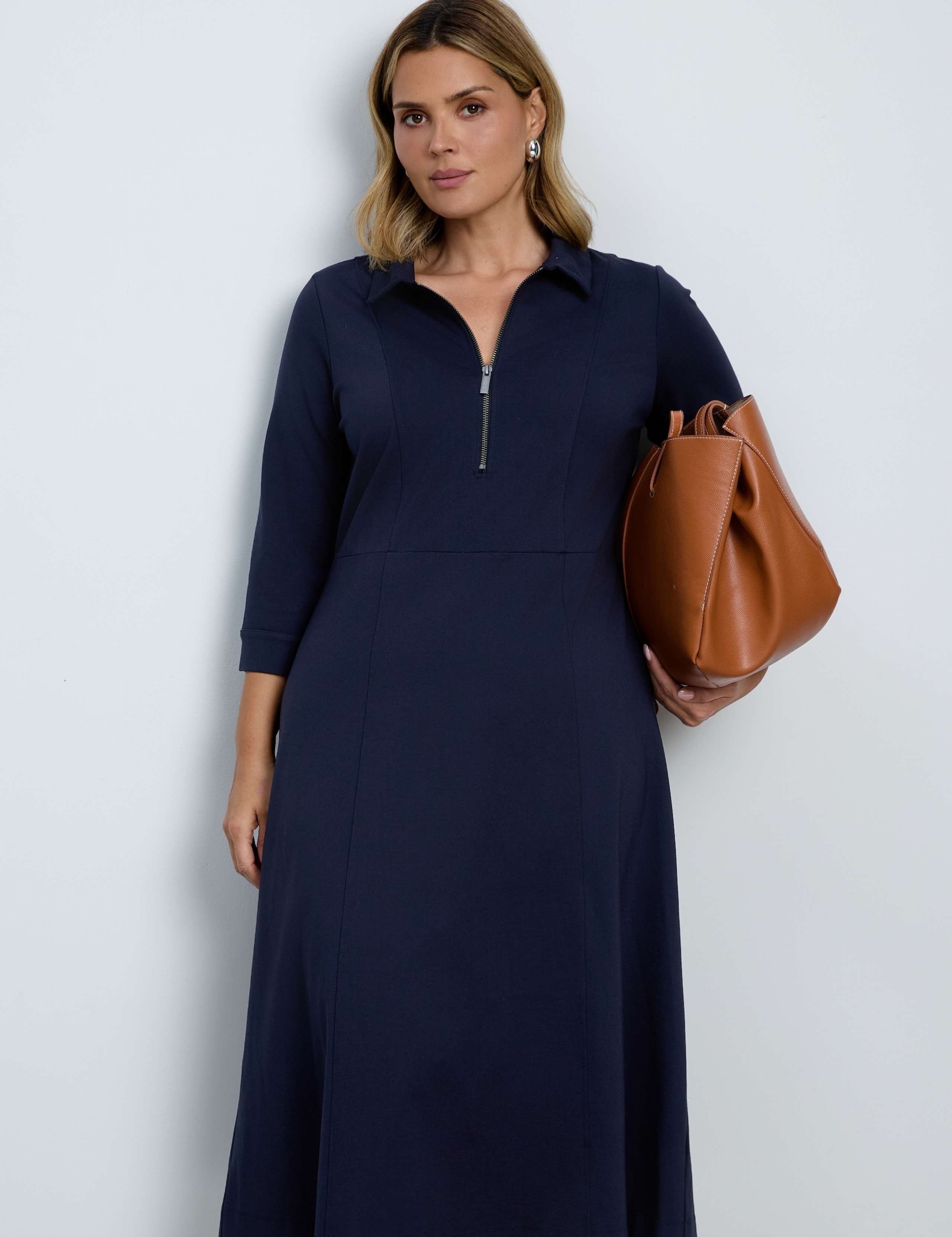 Jersey Zip Neck Midi Skater Dress 4 of 5