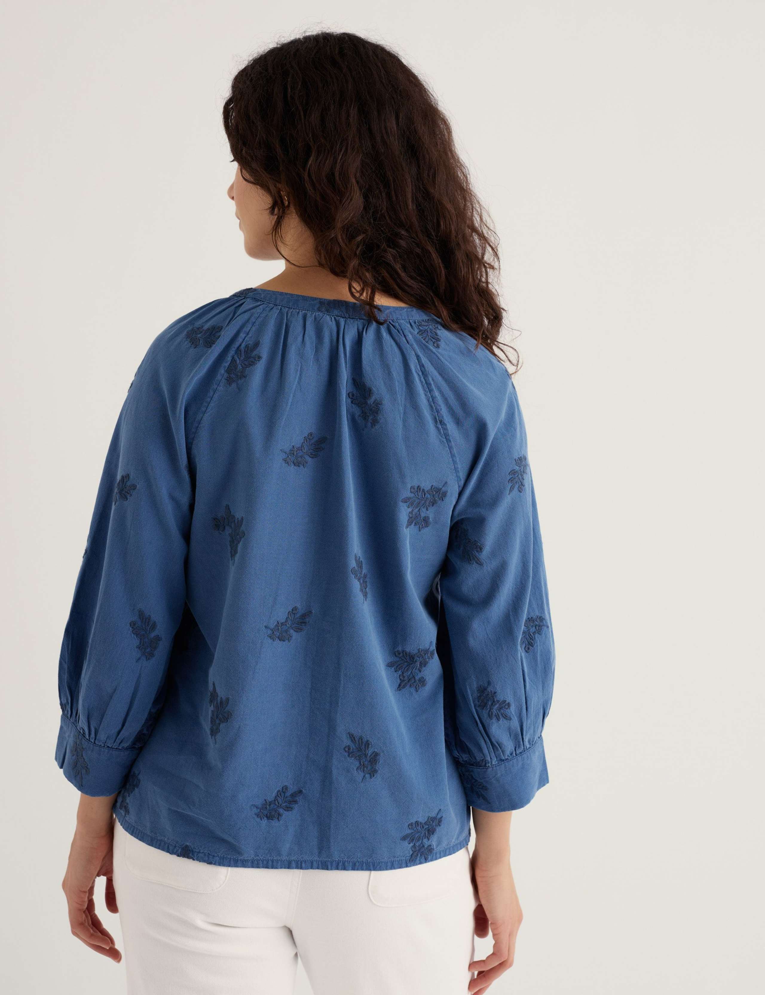 Pure Cotton Embroidered Blouson Sleeve Blouse 4 of 5