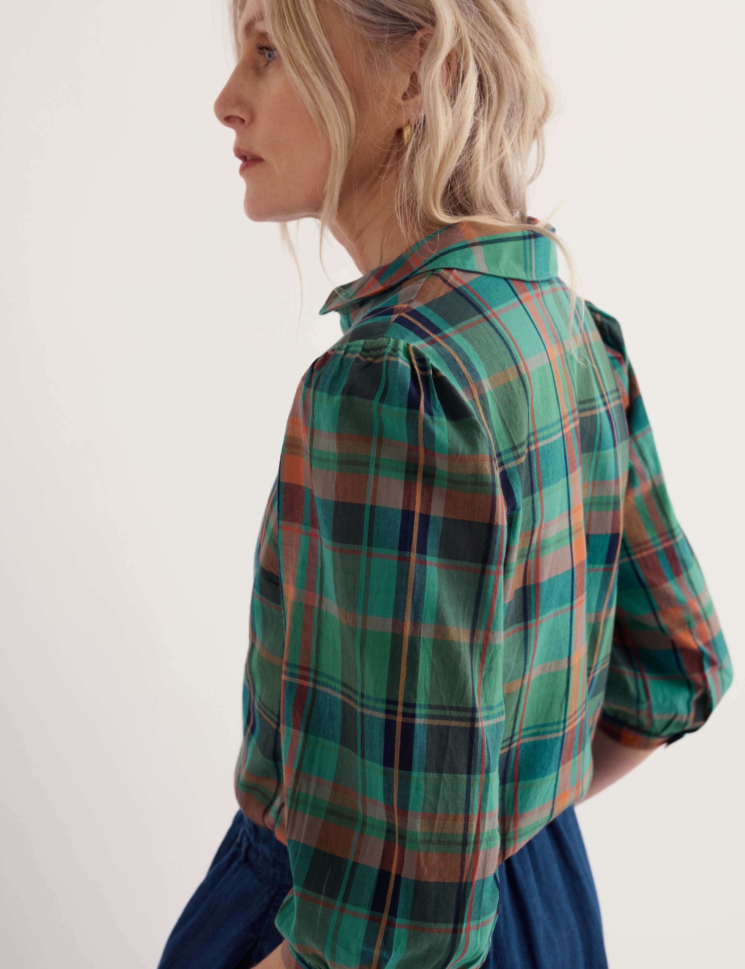 Pure Cotton Checked Collared Blouse 3 of 5