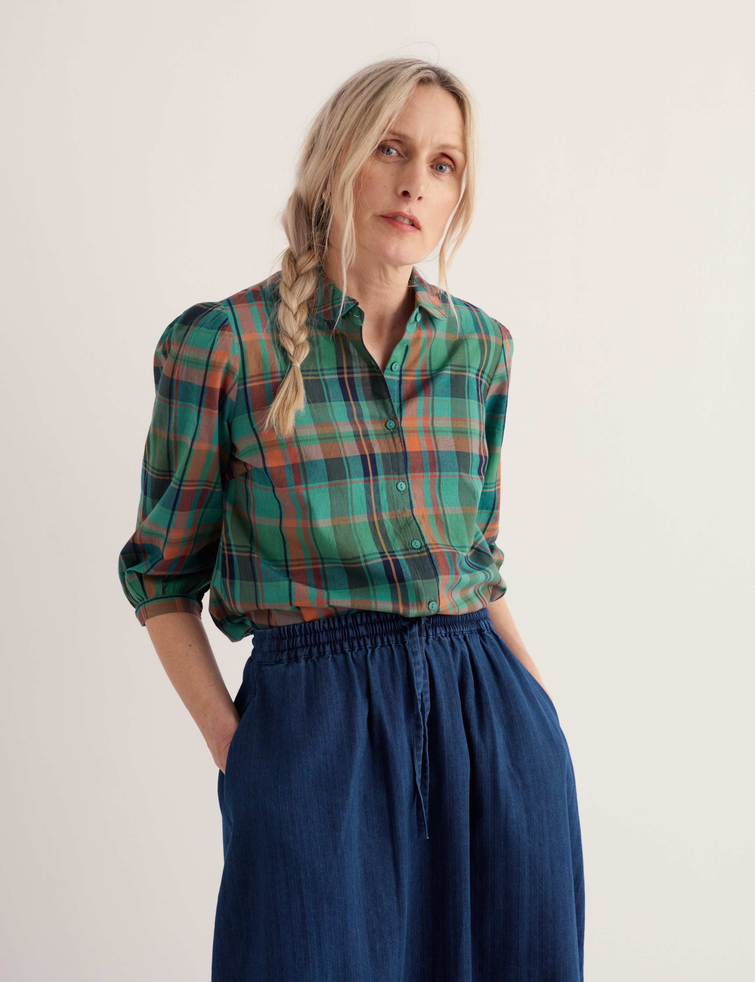 Pure Cotton Checked Collared Blouse 5 of 5