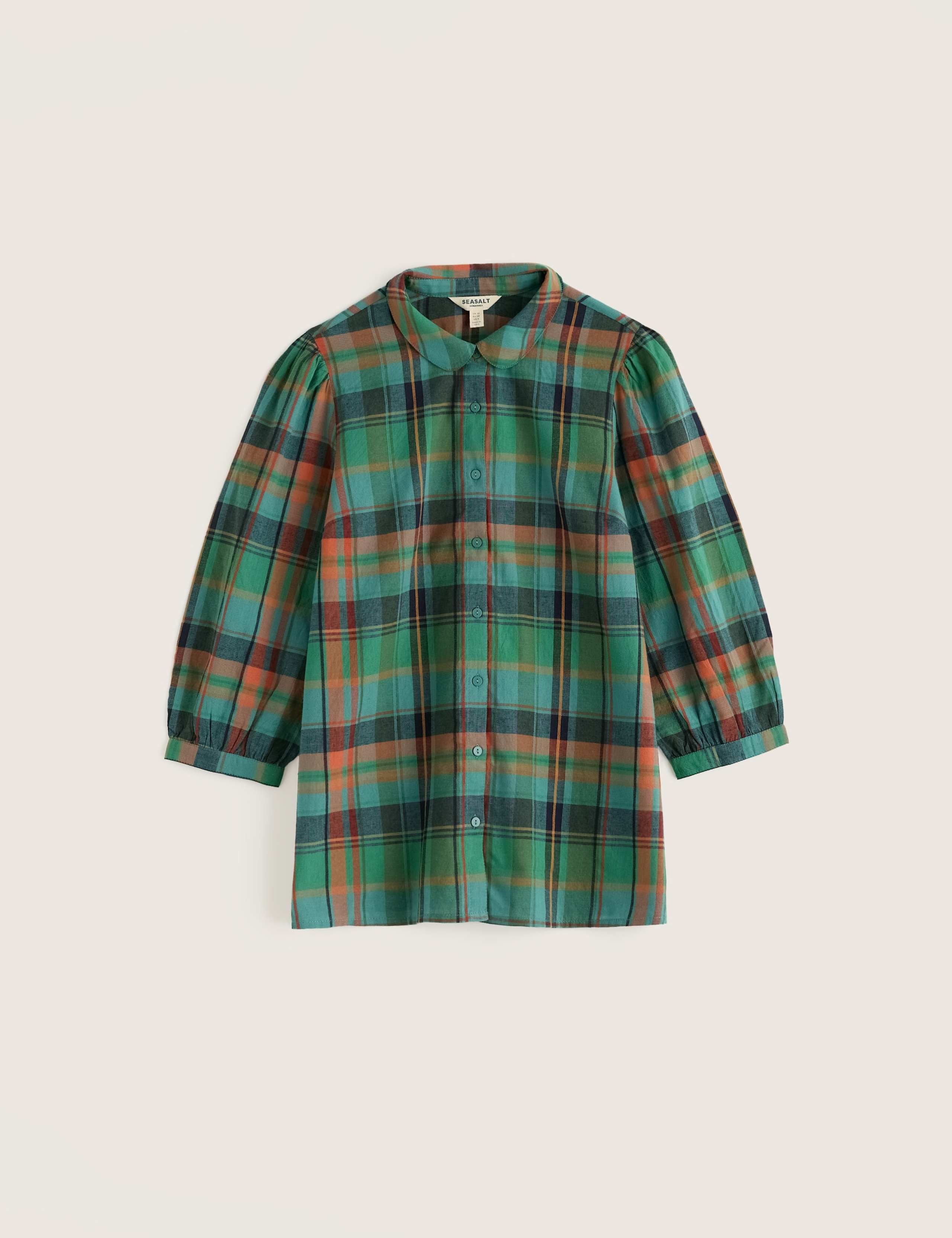 Pure Cotton Checked Collared Blouse 2 of 5