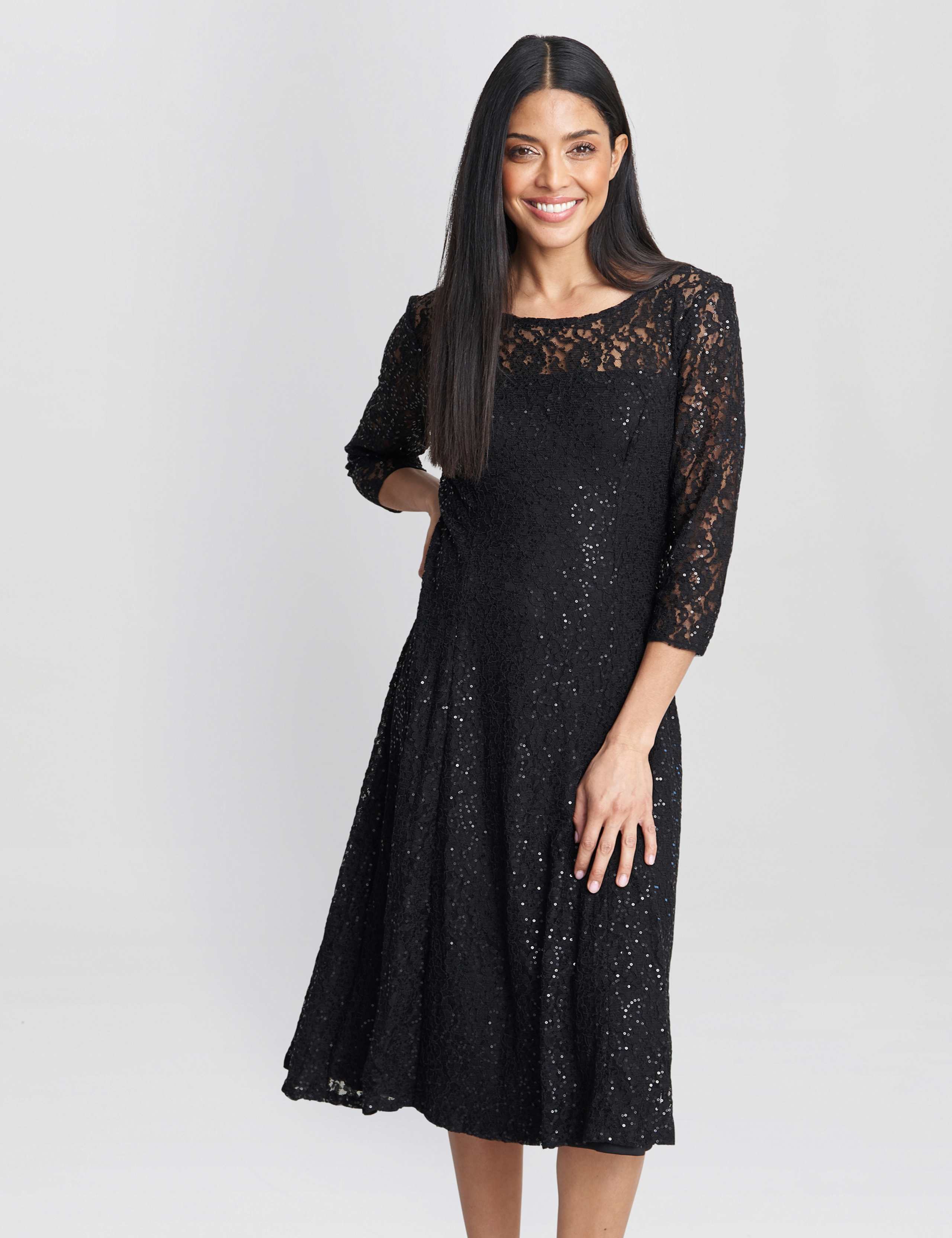 Sequin Lace Round Neck Midi Tea Dress 1 of 4