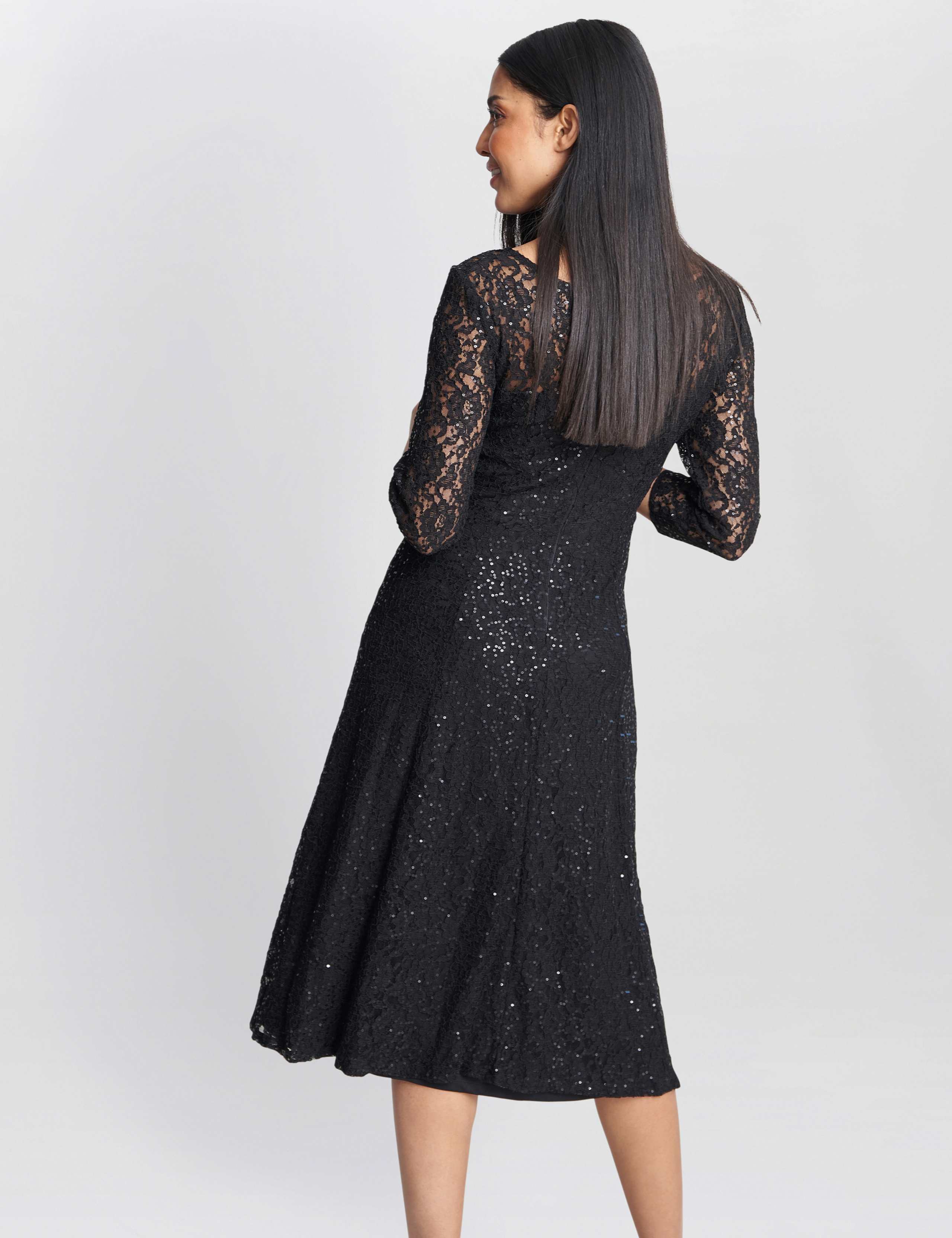 Sequin Lace Round Neck Midi Tea Dress 2 of 4