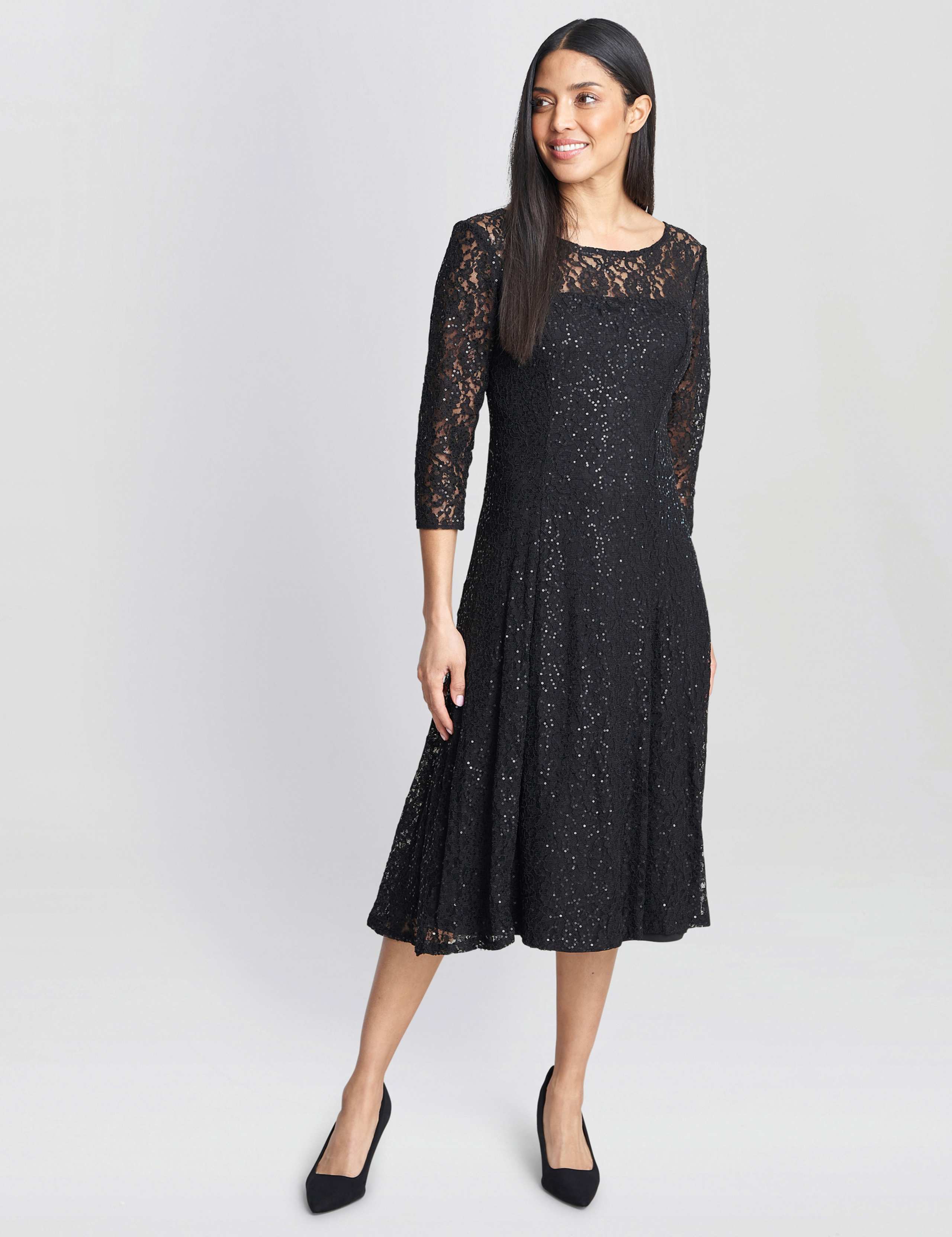 Sequin Lace Round Neck Midi Tea Dress 4 of 4