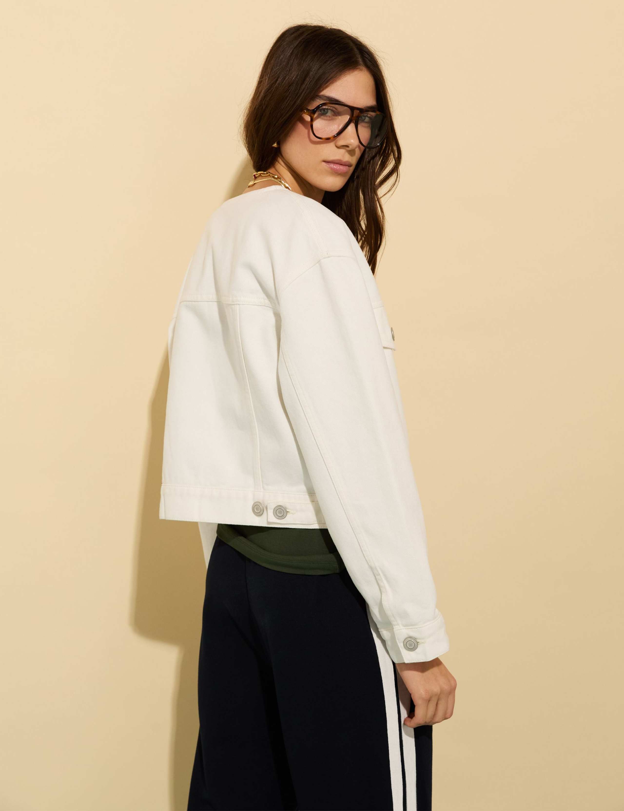 Denim Collarless Cropped Jacket 5 of 6